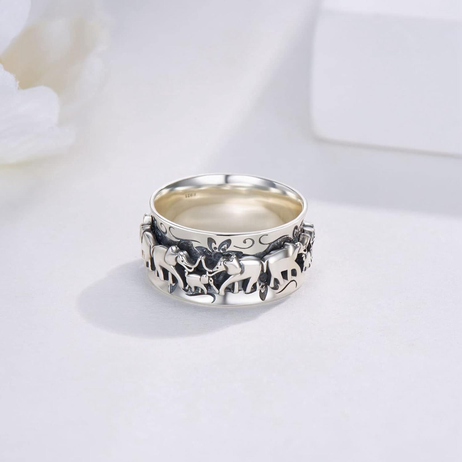 Elephant Fidget Ring Sterling Silver Spinner Ring for Women Elephant Spinning Ring Fidget Jewelry Gifts for Women Men 7-9