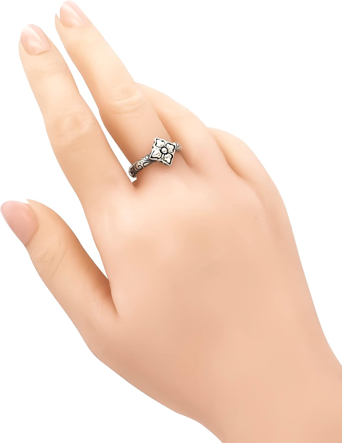 DEVATA Gold or Rhodium Plated Sterling Silver 925 – Eternity, Band Ring for Women – Heart, Knot, Clover, Infinity, Mariner, Cable, Curb, Cuban, Figaro, Daisy, Rope, Ribbed, Dome