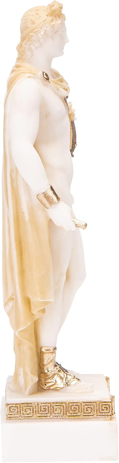 BEAUTIFUL GREEK STATUES Apollo God Of Music Poetry Art Gold Tone Alabaster Statue Sculpture 6.4 Inches