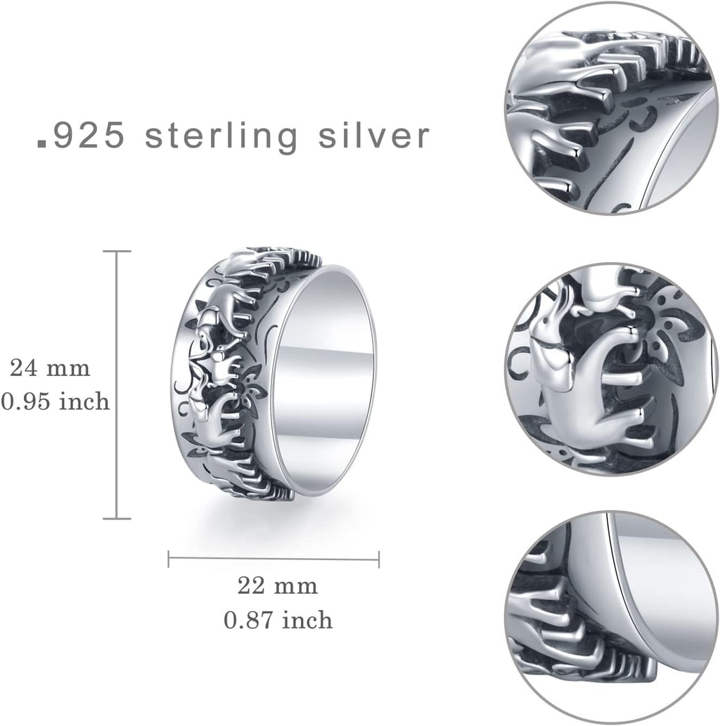 Elephant Fidget Ring Sterling Silver Spinner Ring for Women Elephant Spinning Ring Fidget Jewelry Gifts for Women Men 7-9