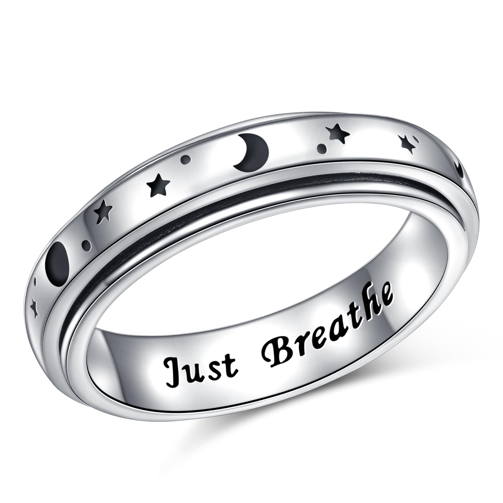 Ladytree Anxiety Relieve Rings 925 Sterling Silver Spinner Fidget Ring Worry Stress Relieving Boredom ADHD Autism Ring Platinum Plated Jewelry Birthday Gifts for Women Men