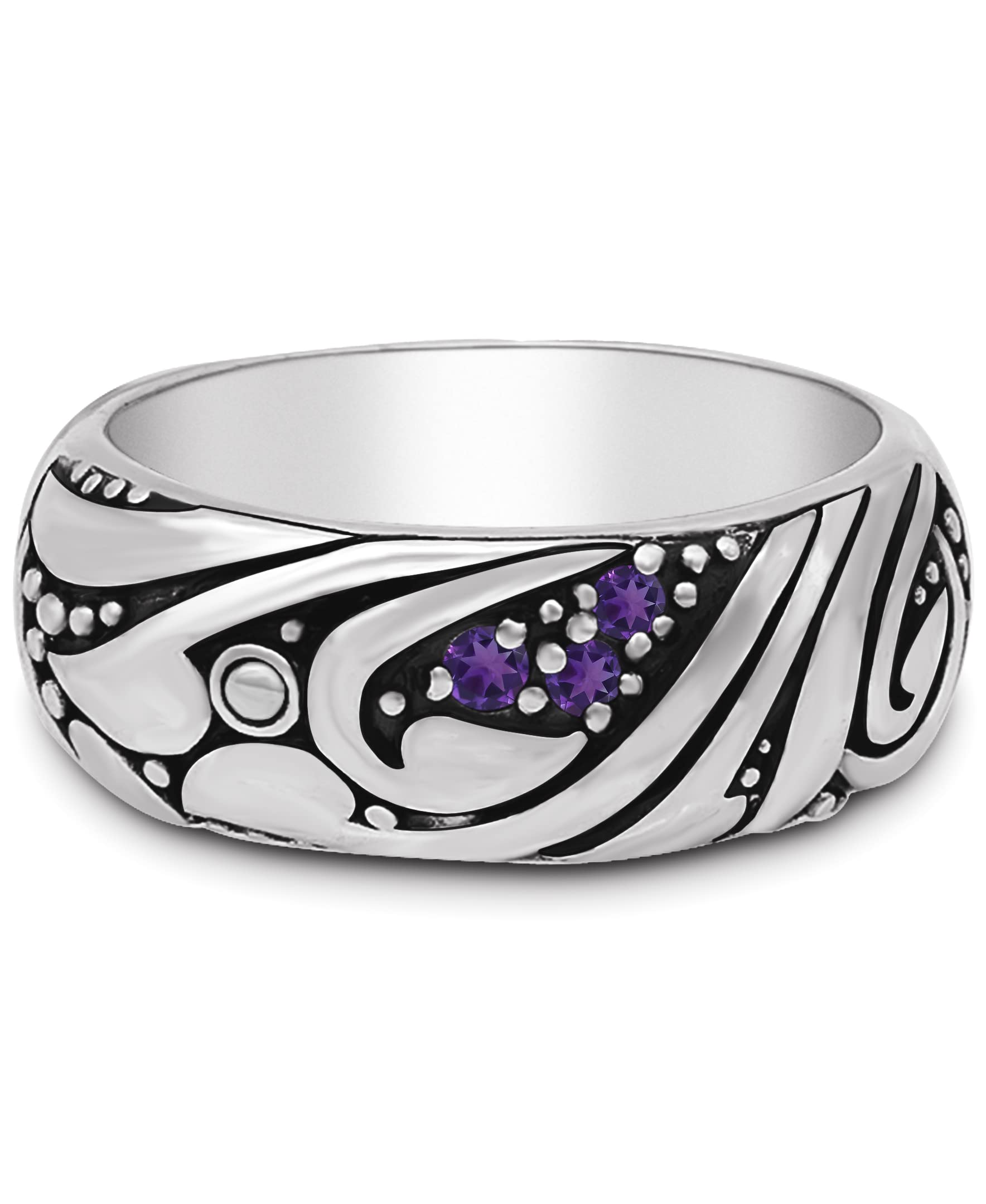 DEVATA Gold or Rhodium Plated Sterling Silver 925 – Eternity, Band Ring for Women – Heart, Knot, Clover, Infinity, Mariner, Cable, Curb, Cuban, Figaro, Daisy, Rope, Ribbed, Dome