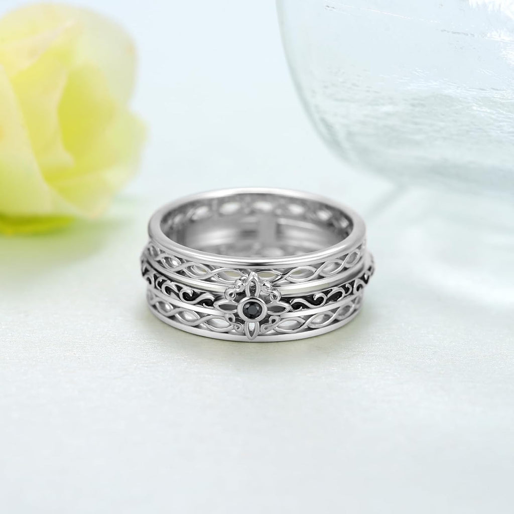 Anxiety Ring 925 Sterling Silver Spinning Witches Knot Ring Anti-anxiety Stress Reduction Jewelry Woman Birthday Gift (Size 7,8,9)