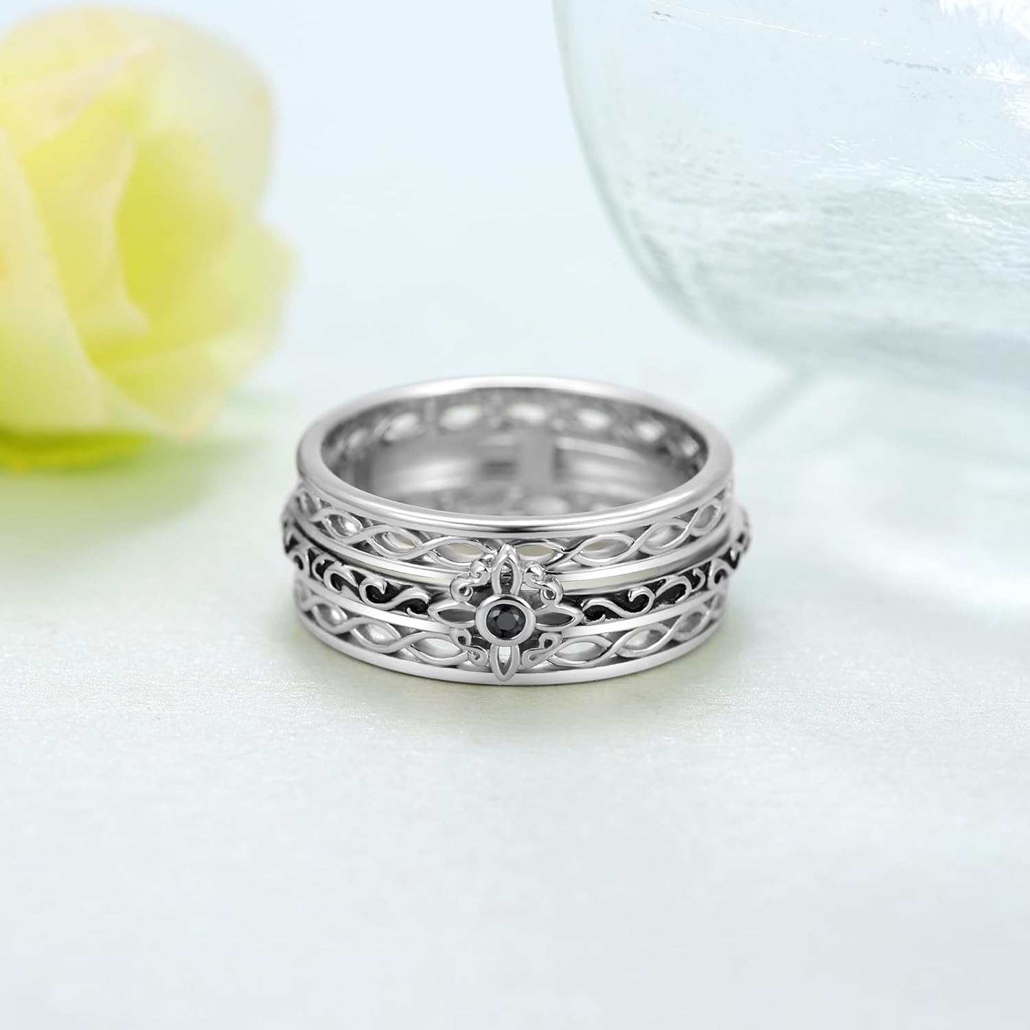 Anxiety Ring 925 Sterling Silver Spinning Witches Knot Ring Anti-anxiety Stress Reduction Jewelry Woman Birthday Gift (Size 7,8,9)