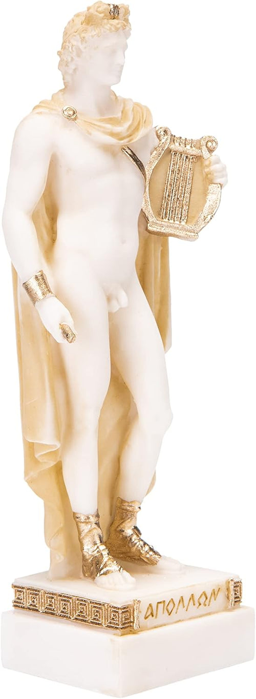 BEAUTIFUL GREEK STATUES Apollo God Of Music Poetry Art Gold Tone Alabaster Statue Sculpture 6.4 Inches