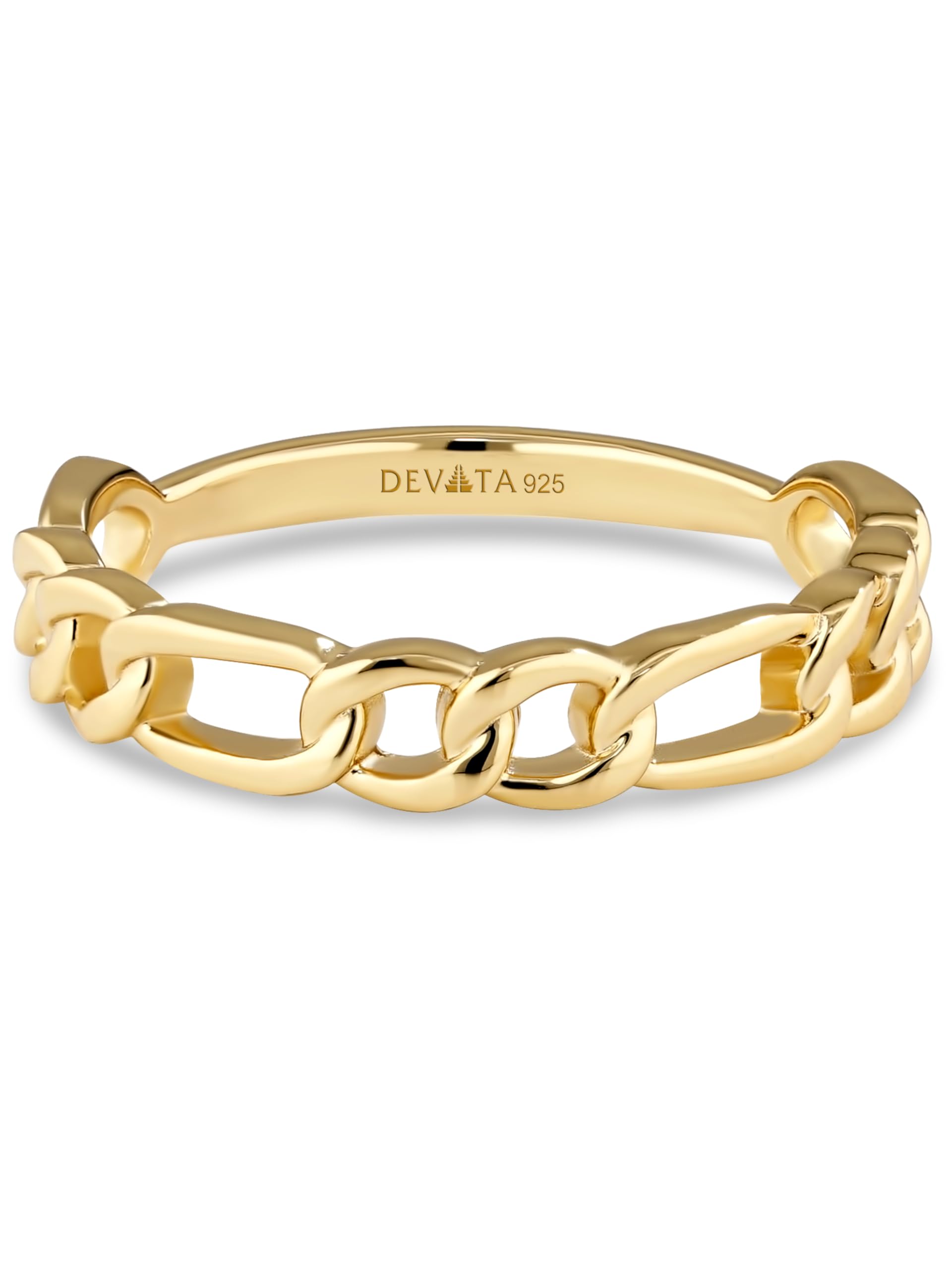 DEVATA Gold or Rhodium Plated Sterling Silver 925 – Eternity, Band Ring for Women – Heart, Knot, Clover, Infinity, Mariner, Cable, Curb, Cuban, Figaro, Daisy, Rope, Ribbed, Dome