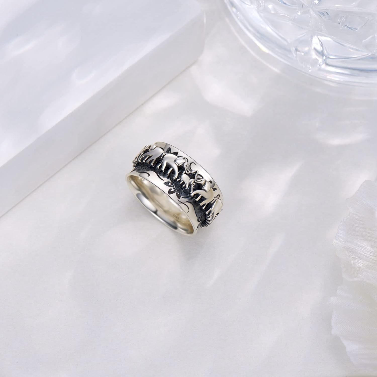 Elephant Fidget Ring Sterling Silver Spinner Ring for Women Elephant Spinning Ring Fidget Jewelry Gifts for Women Men 7-9