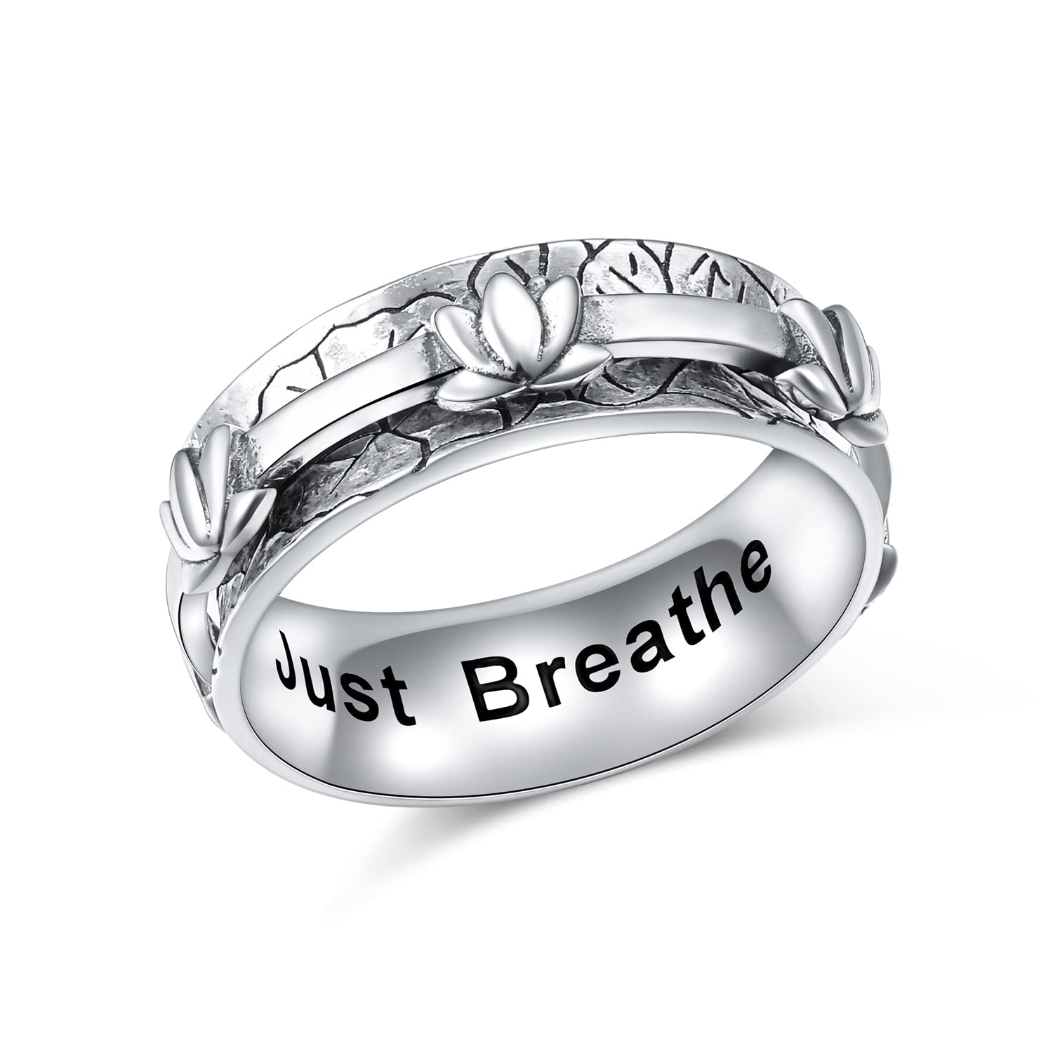 Ladytree Anxiety Relieve Rings 925 Sterling Silver Spinner Fidget Ring Worry Stress Relieving Boredom ADHD Autism Ring Platinum Plated Jewelry Birthday Gifts for Women Men