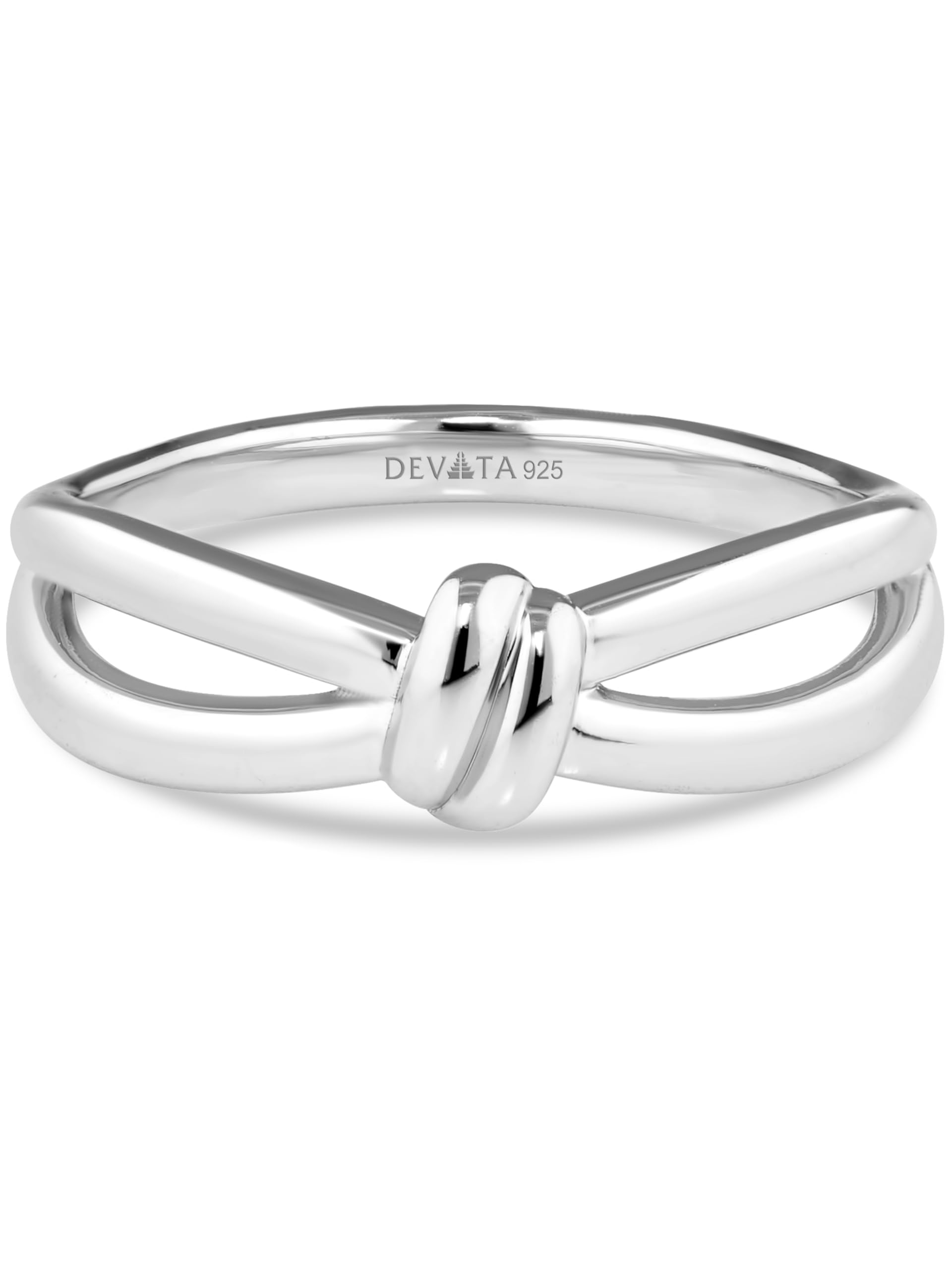 DEVATA Gold or Rhodium Plated Sterling Silver 925 – Eternity, Band Ring for Women – Heart, Knot, Clover, Infinity, Mariner, Cable, Curb, Cuban, Figaro, Daisy, Rope, Ribbed, Dome