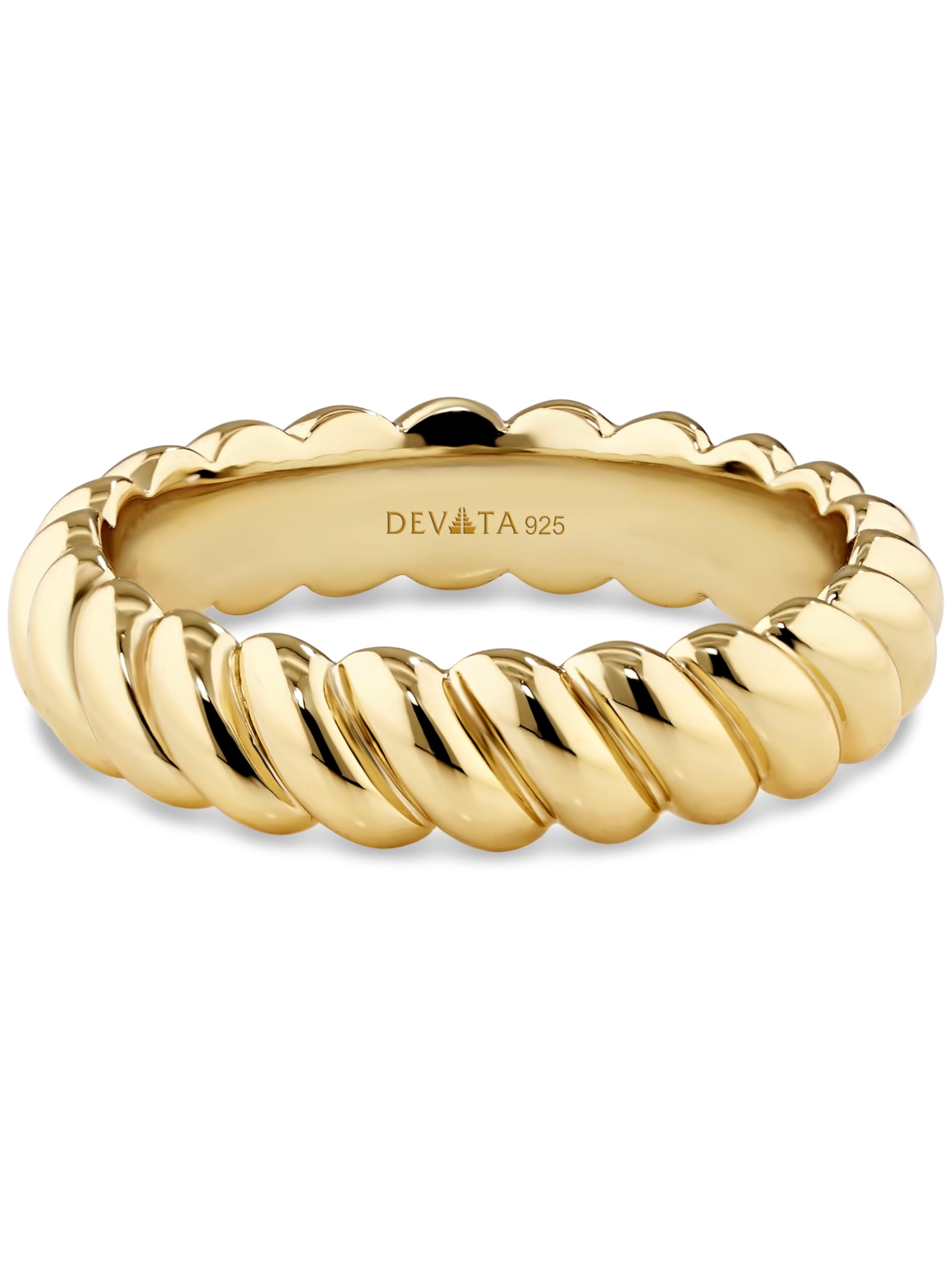 DEVATA Gold or Rhodium Plated Sterling Silver 925 – Eternity, Band Ring for Women – Heart, Knot, Clover, Infinity, Mariner, Cable, Curb, Cuban, Figaro, Daisy, Rope, Ribbed, Dome