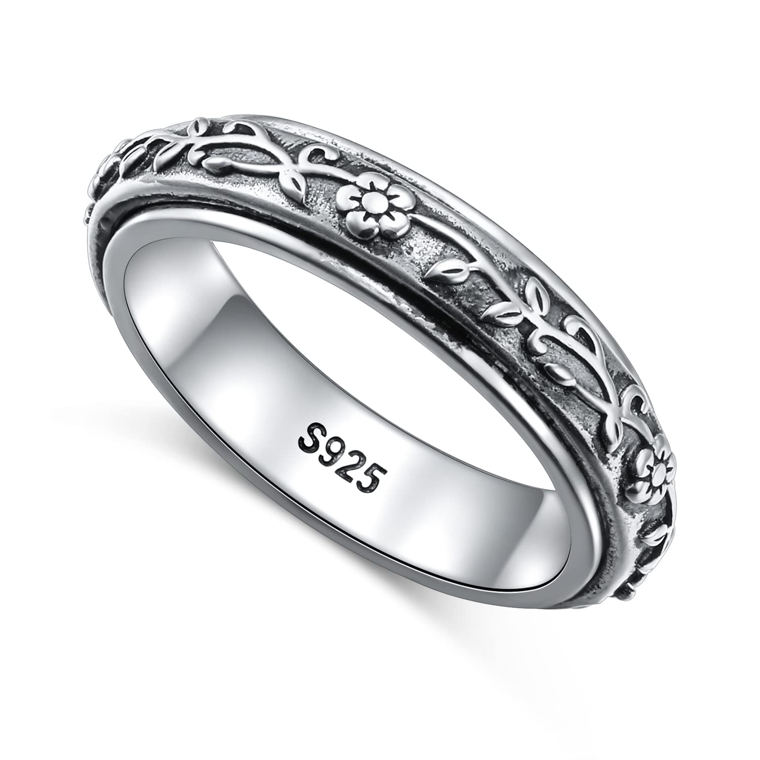 Ladytree Anxiety Relieve Rings 925 Sterling Silver Spinner Fidget Ring Worry Stress Relieving Boredom ADHD Autism Ring Platinum Plated Jewelry Birthday Gifts for Women Men