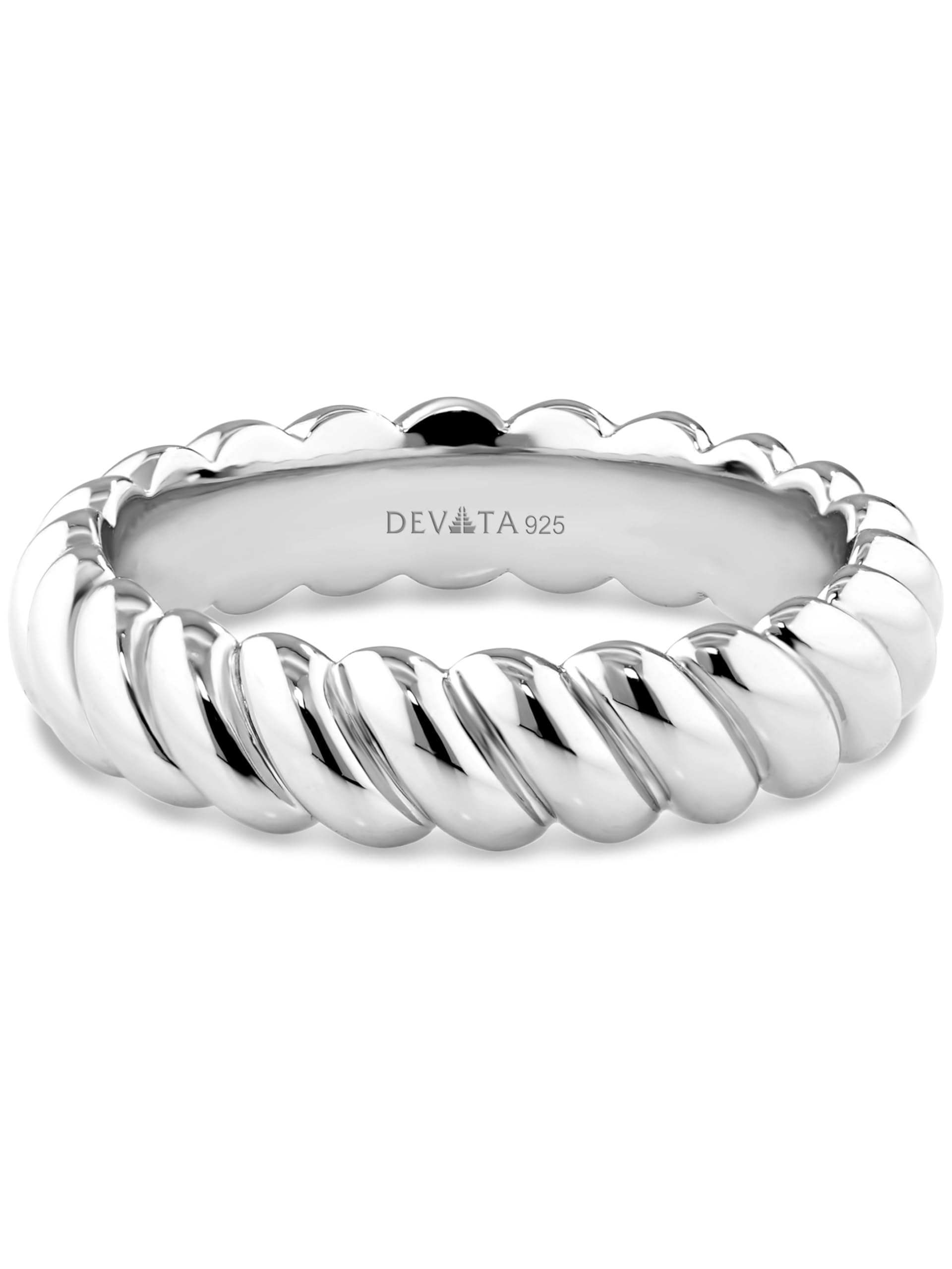 DEVATA Gold or Rhodium Plated Sterling Silver 925 – Eternity, Band Ring for Women – Heart, Knot, Clover, Infinity, Mariner, Cable, Curb, Cuban, Figaro, Daisy, Rope, Ribbed, Dome