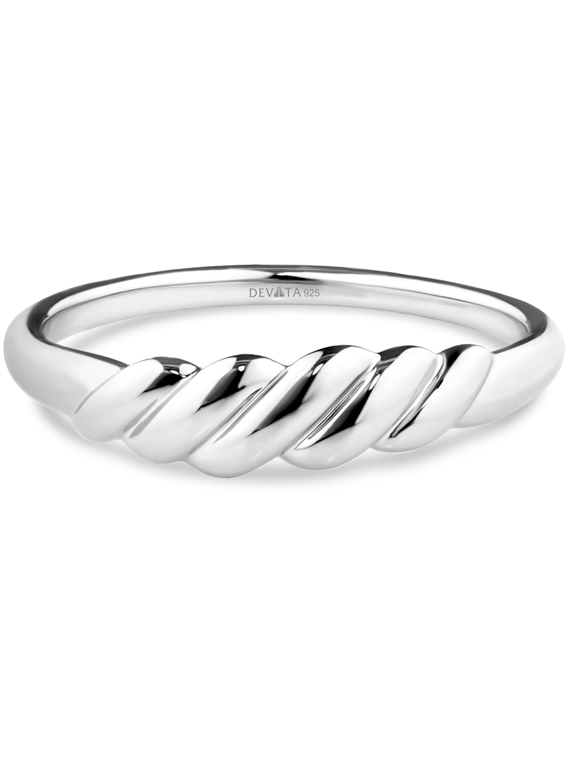 DEVATA Gold or Rhodium Plated Sterling Silver 925 – Eternity, Band Ring for Women – Heart, Knot, Clover, Infinity, Mariner, Cable, Curb, Cuban, Figaro, Daisy, Rope, Ribbed, Dome