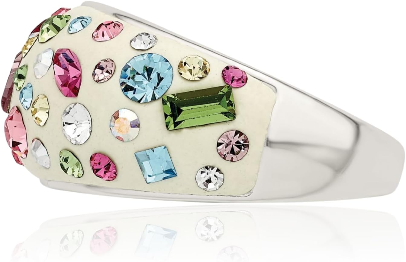 IceCarats 925 Sterling Silver Rhinestone Crystals Multi-color White Cocktail Statement Ring