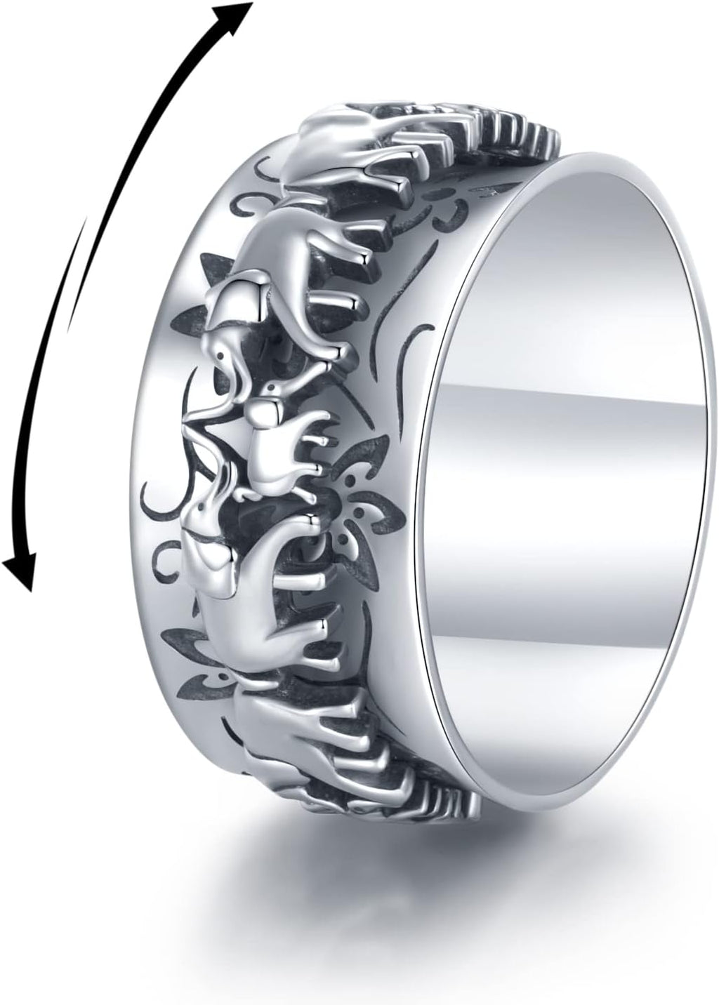 Elephant Fidget Ring Sterling Silver Spinner Ring for Women Elephant Spinning Ring Fidget Jewelry Gifts for Women Men 7-9
