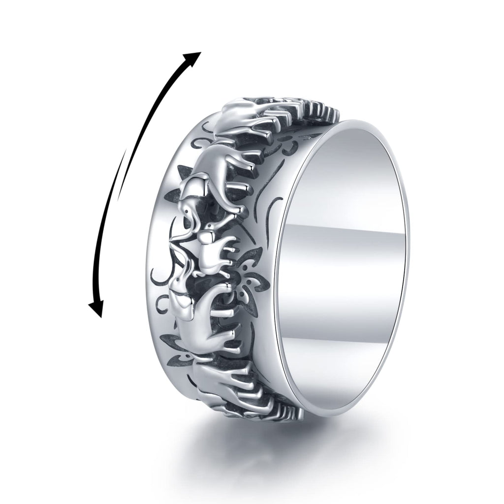 Elephant Fidget Ring Sterling Silver Spinner Ring for Women Elephant Spinning Ring Fidget Jewelry Gifts for Women Men 7-9