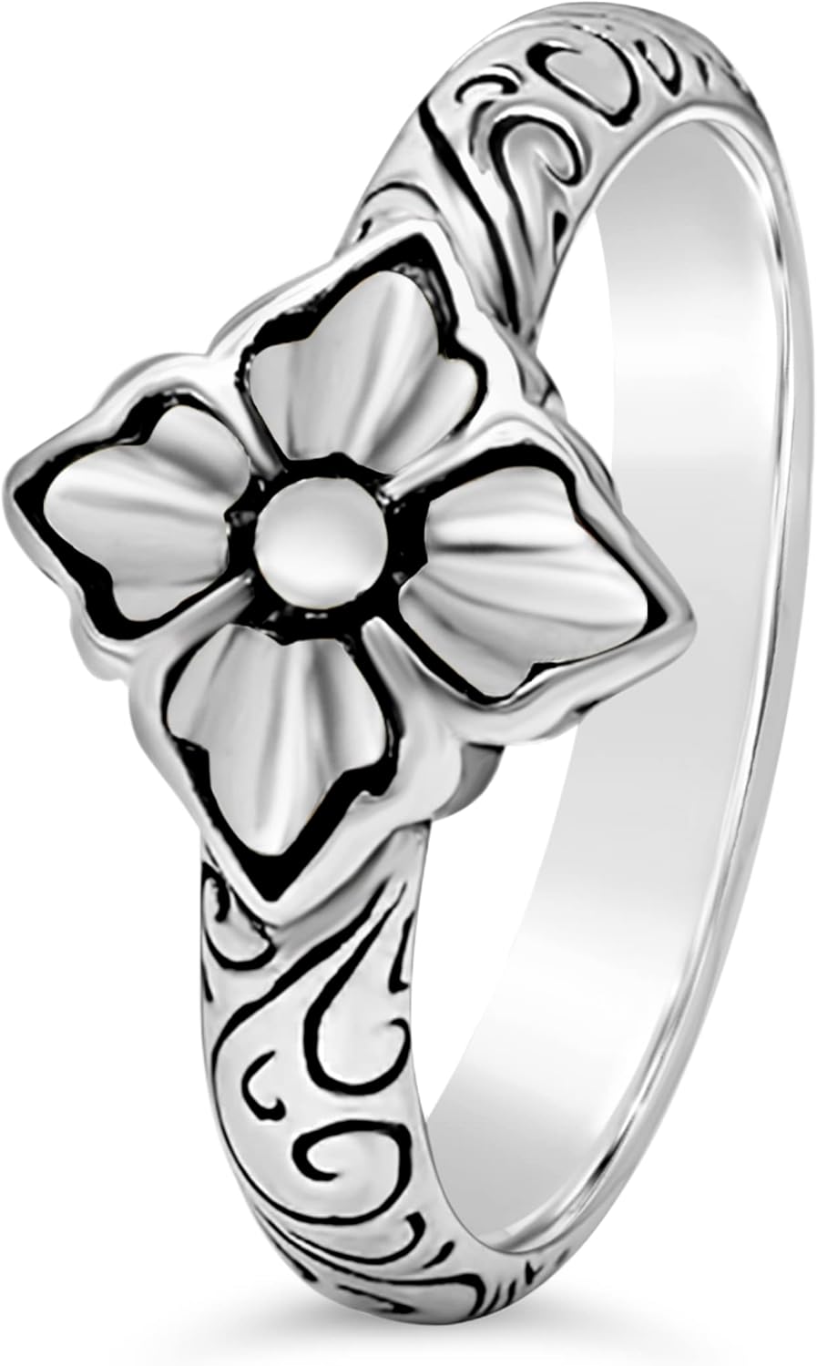 DEVATA Gold or Rhodium Plated Sterling Silver 925 – Eternity, Band Ring for Women – Heart, Knot, Clover, Infinity, Mariner, Cable, Curb, Cuban, Figaro, Daisy, Rope, Ribbed, Dome