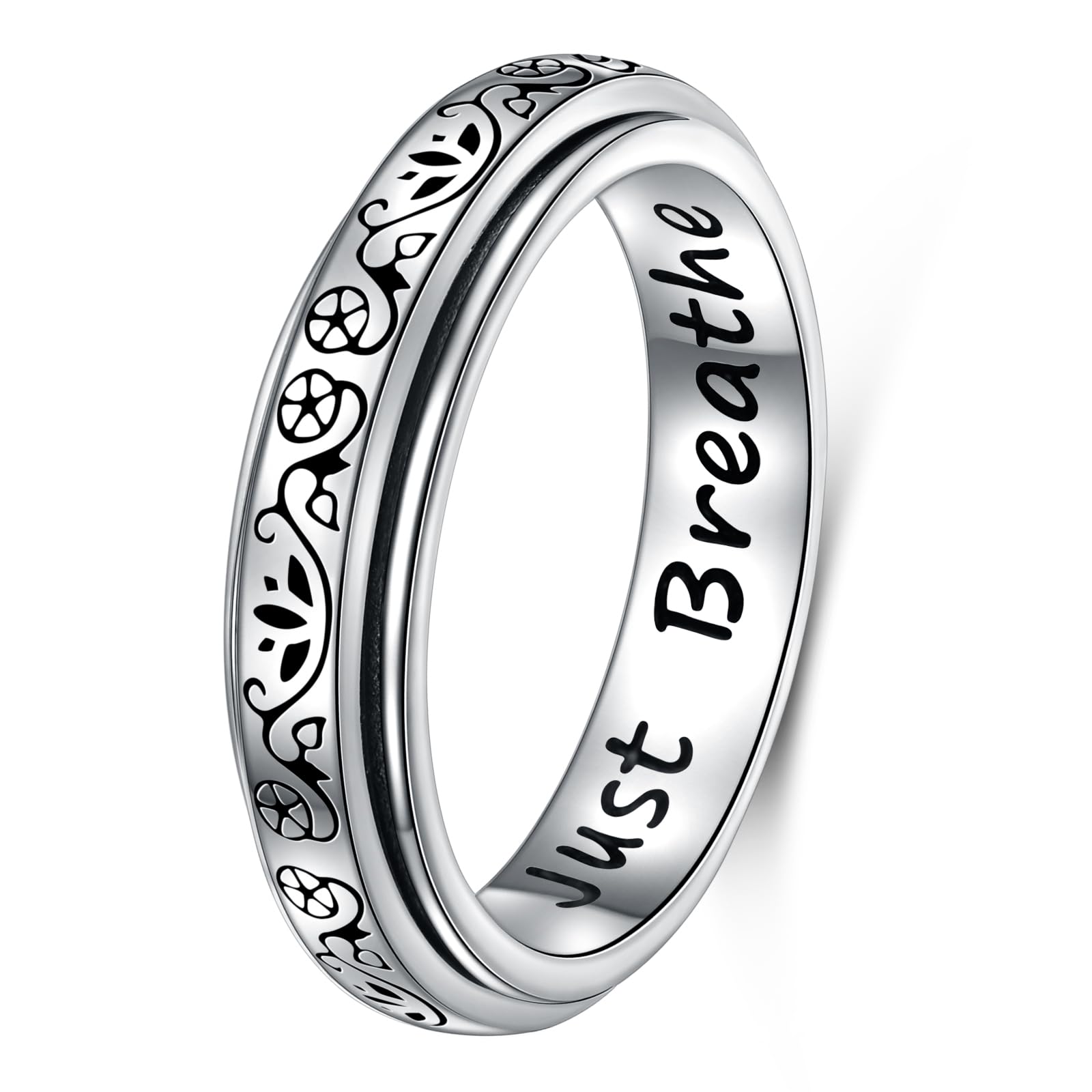 Ladytree Anxiety Relieve Rings 925 Sterling Silver Spinner Fidget Ring Worry Stress Relieving Boredom ADHD Autism Ring Platinum Plated Jewelry Birthday Gifts for Women Men