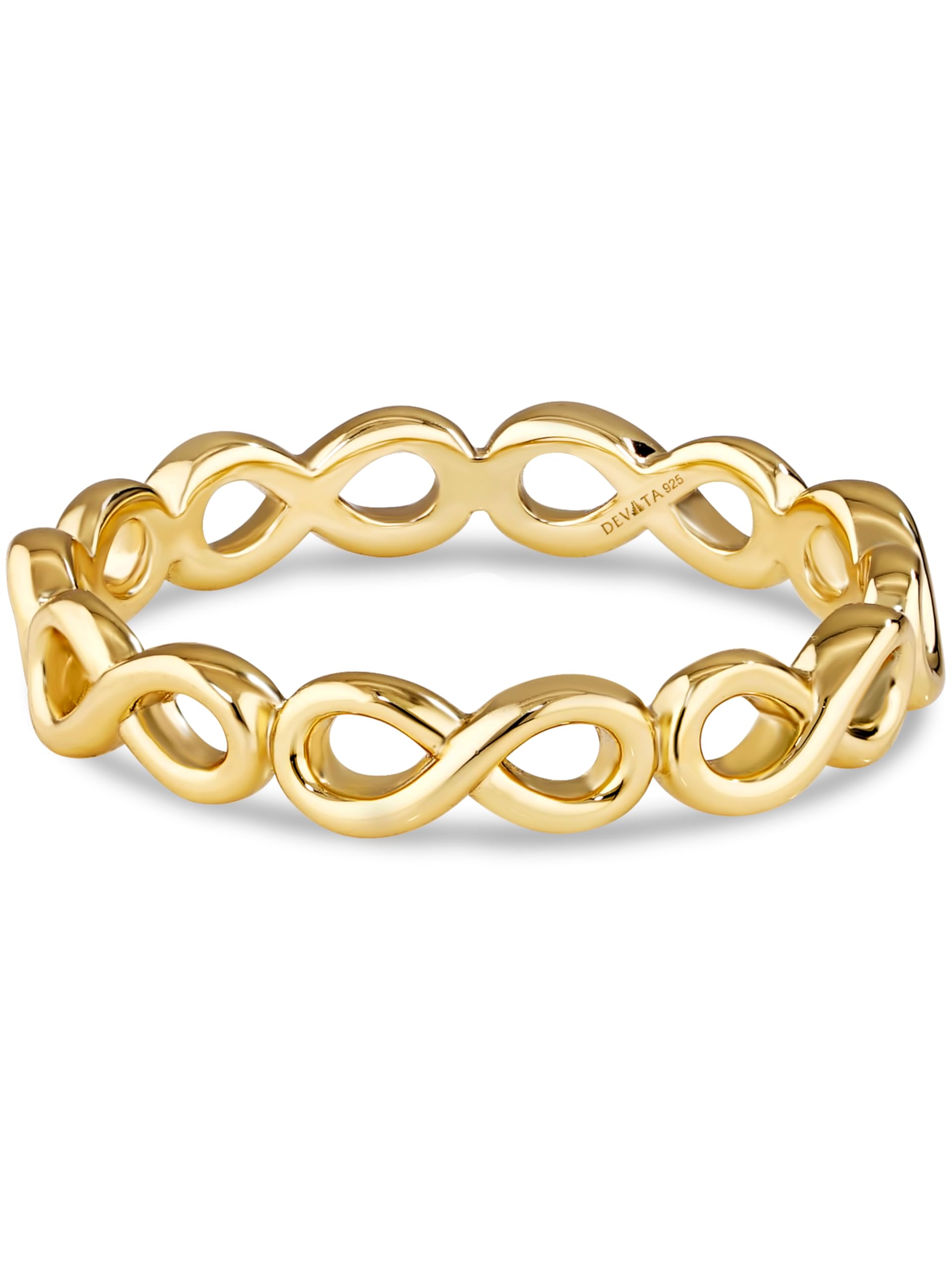 DEVATA Gold or Rhodium Plated Sterling Silver 925 – Eternity, Band Ring for Women – Heart, Knot, Clover, Infinity, Mariner, Cable, Curb, Cuban, Figaro, Daisy, Rope, Ribbed, Dome