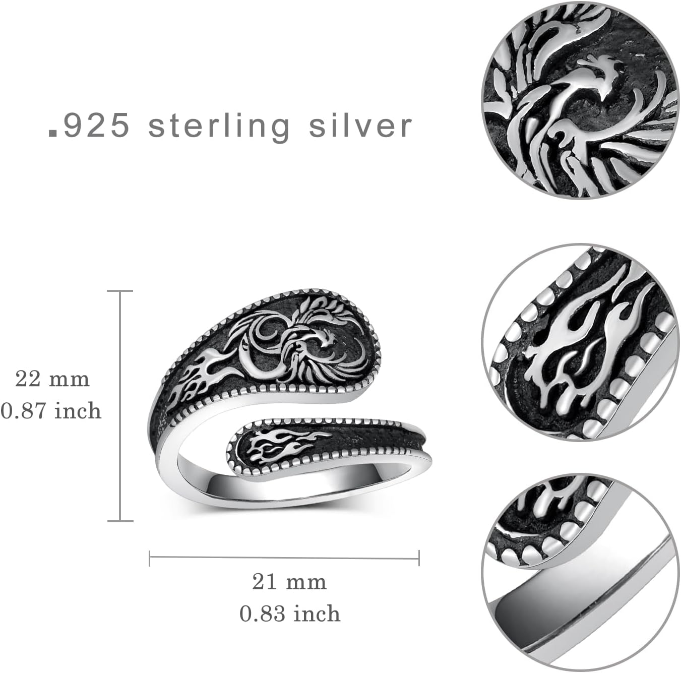 Faith/Moon Phase/Celtic/Phoenix Spoon Ring 925 Sterling Silver Thumb Ring Jewelry Girl Woman Birthday Gift