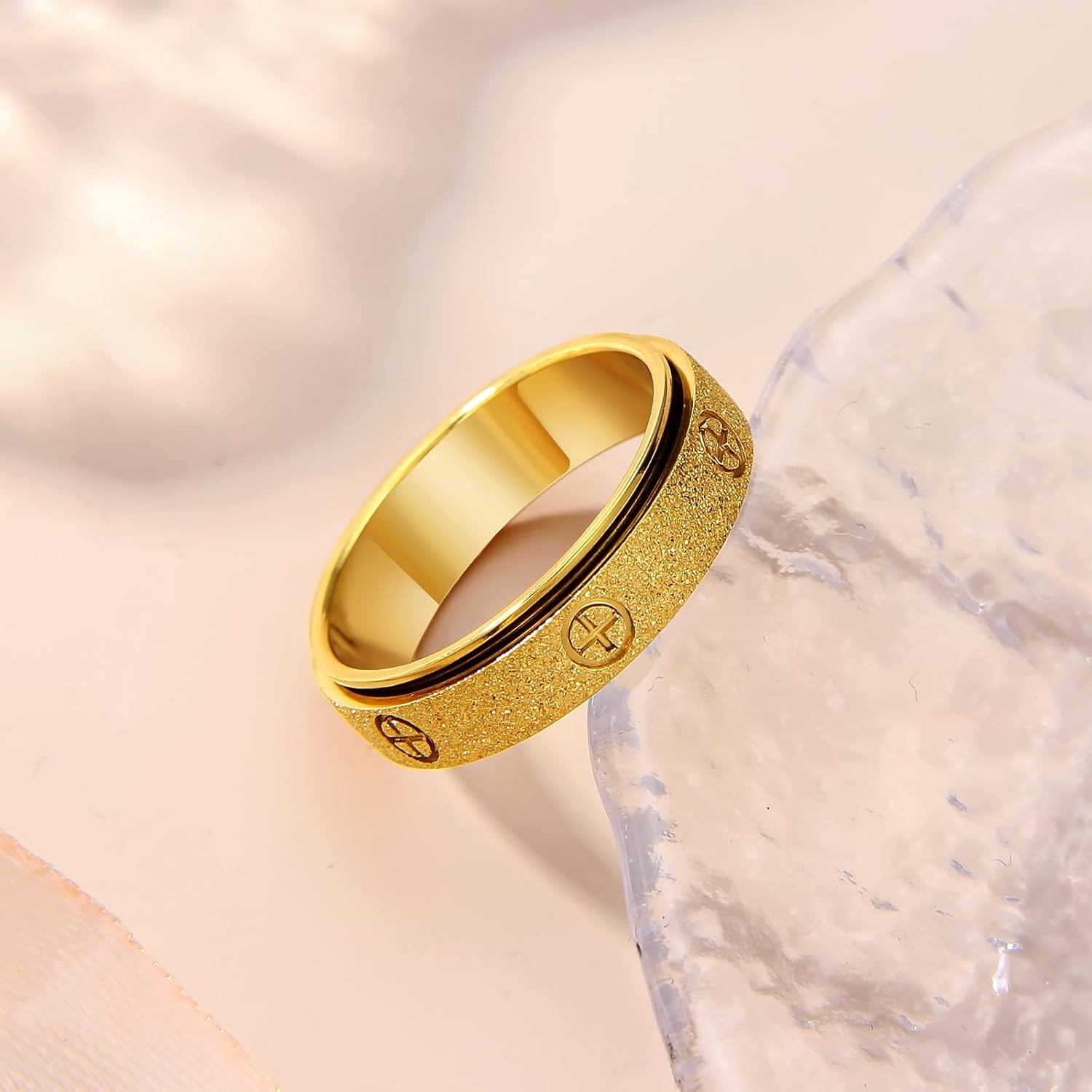 Dainty Gold Fidget Rings for Women: Stunning Fidget Toys & Fidget Spinners for Adults -18K Gold Plated Cross Rings, Love Ring & Eternity Band for Couples