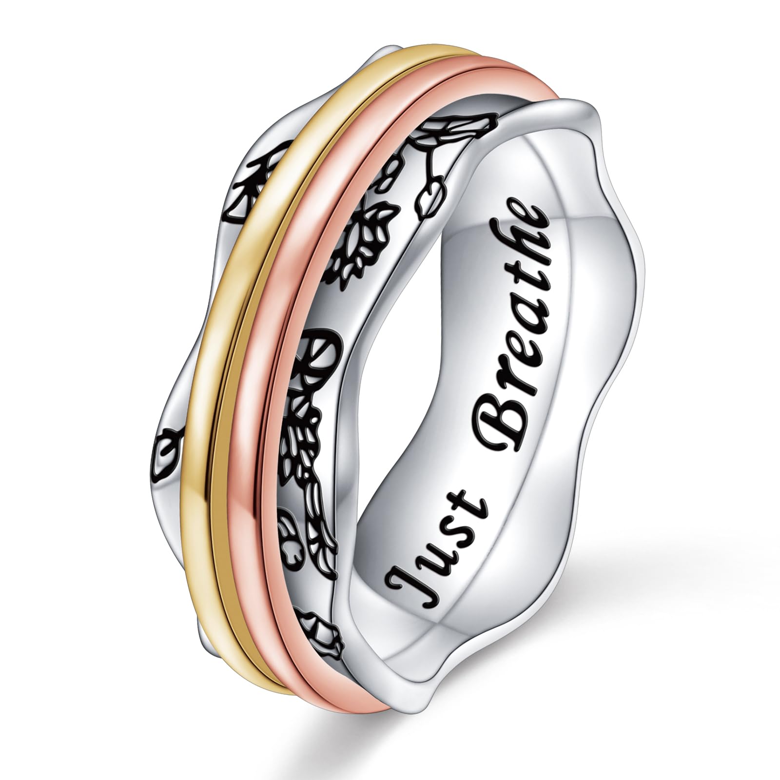 Ladytree Anxiety Relieve Rings 925 Sterling Silver Spinner Fidget Ring Worry Stress Relieving Boredom ADHD Autism Ring Platinum Plated Jewelry Birthday Gifts for Women Men