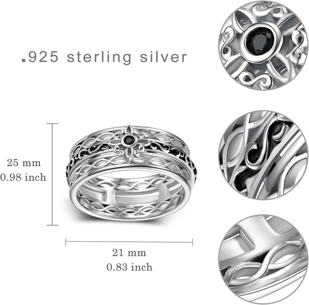 Anxiety Ring 925 Sterling Silver Spinning Witches Knot Ring Anti-anxiety Stress Reduction Jewelry Woman Birthday Gift (Size 7,8,9)