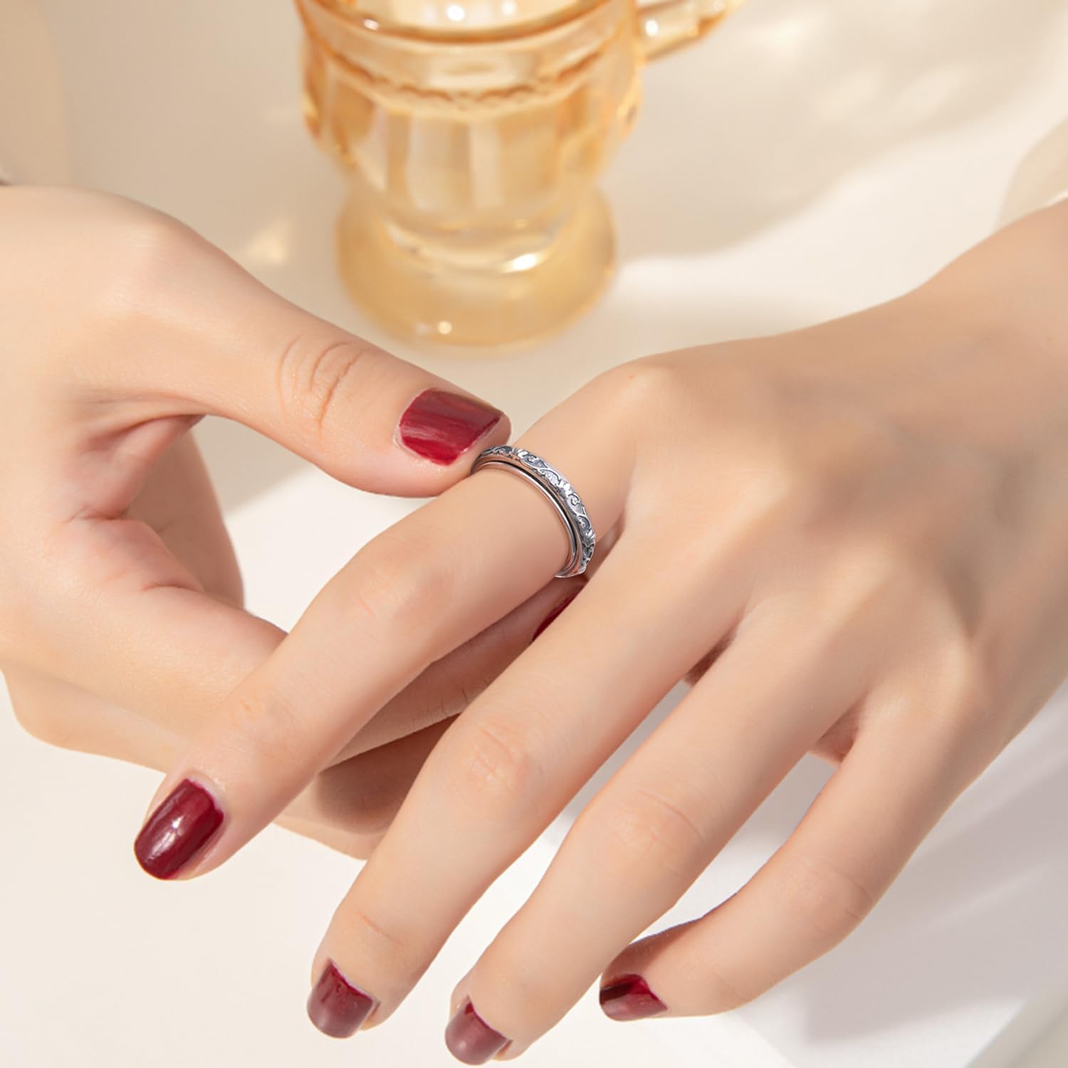 Ladytree Anxiety Relieve Rings 925 Sterling Silver Spinner Fidget Ring Worry Stress Relieving Boredom ADHD Autism Ring Platinum Plated Jewelry Birthday Gifts for Women Men