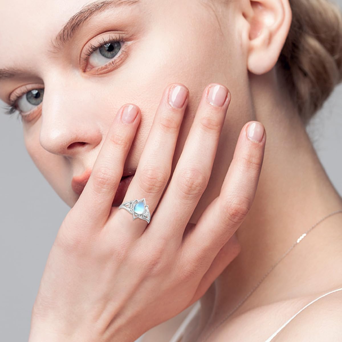 Moonstone Lotus Rings for Women 925 Sterling Silver Lotus Flower Ring Yoga Spiritual Protection Jewelry for Women Lotus Gifts