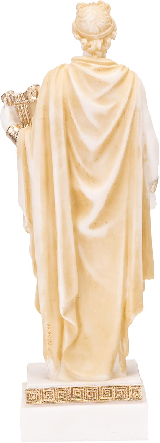 BEAUTIFUL GREEK STATUES Apollo God Of Music Poetry Art Gold Tone Alabaster Statue Sculpture 6.4 Inches