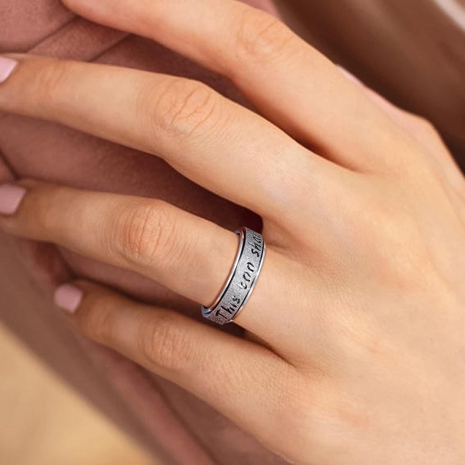 Fidget Spinner Ring for Women - THIS TOO SHALL PASS Stainless Steel 18K Gold Plated Anxiety Rotating Inspirational Ring for Stress Relief, Thumb Hope Rings Jewelry Gift for Women Men