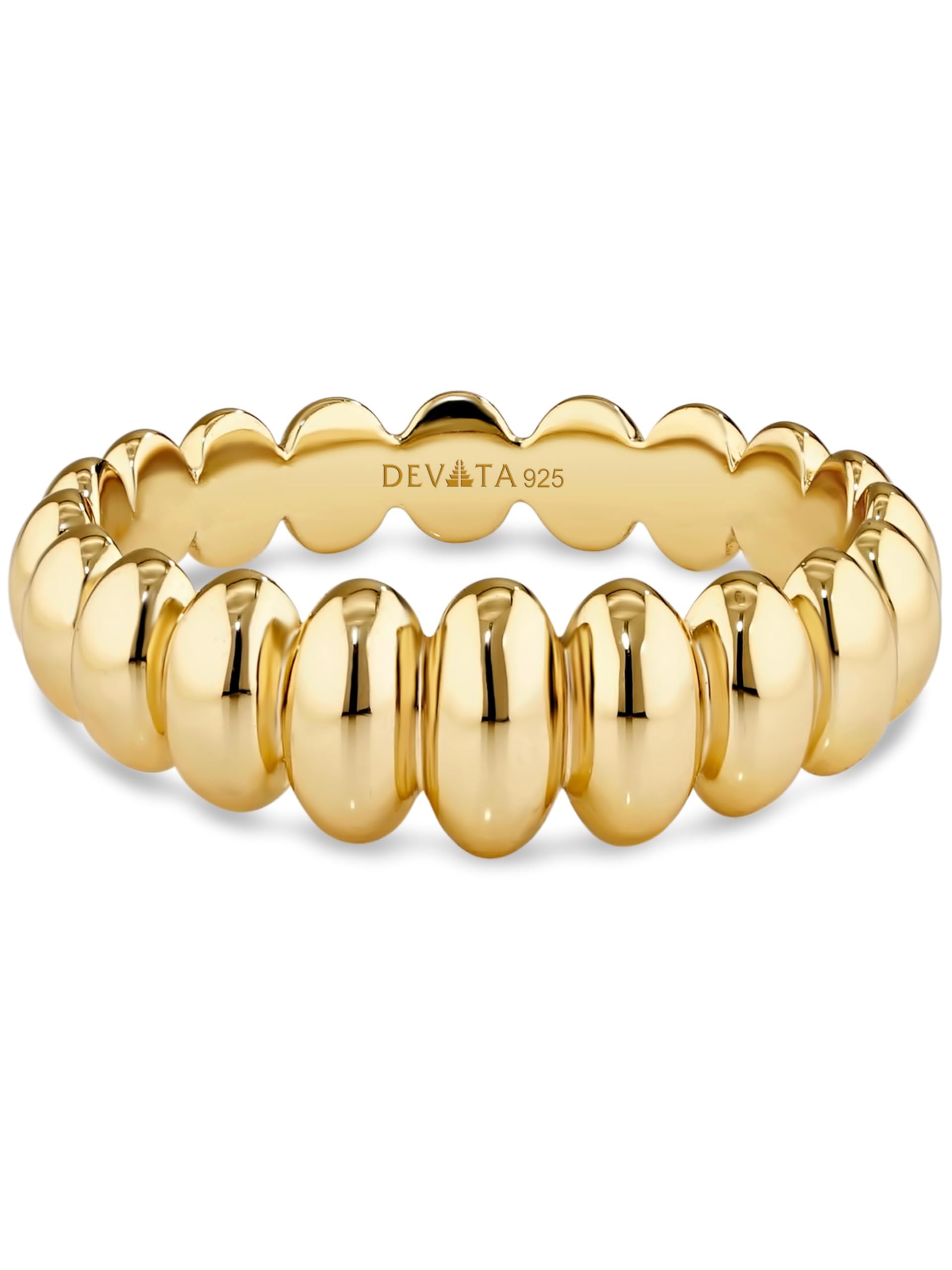 DEVATA Gold or Rhodium Plated Sterling Silver 925 – Eternity, Band Ring for Women – Heart, Knot, Clover, Infinity, Mariner, Cable, Curb, Cuban, Figaro, Daisy, Rope, Ribbed, Dome