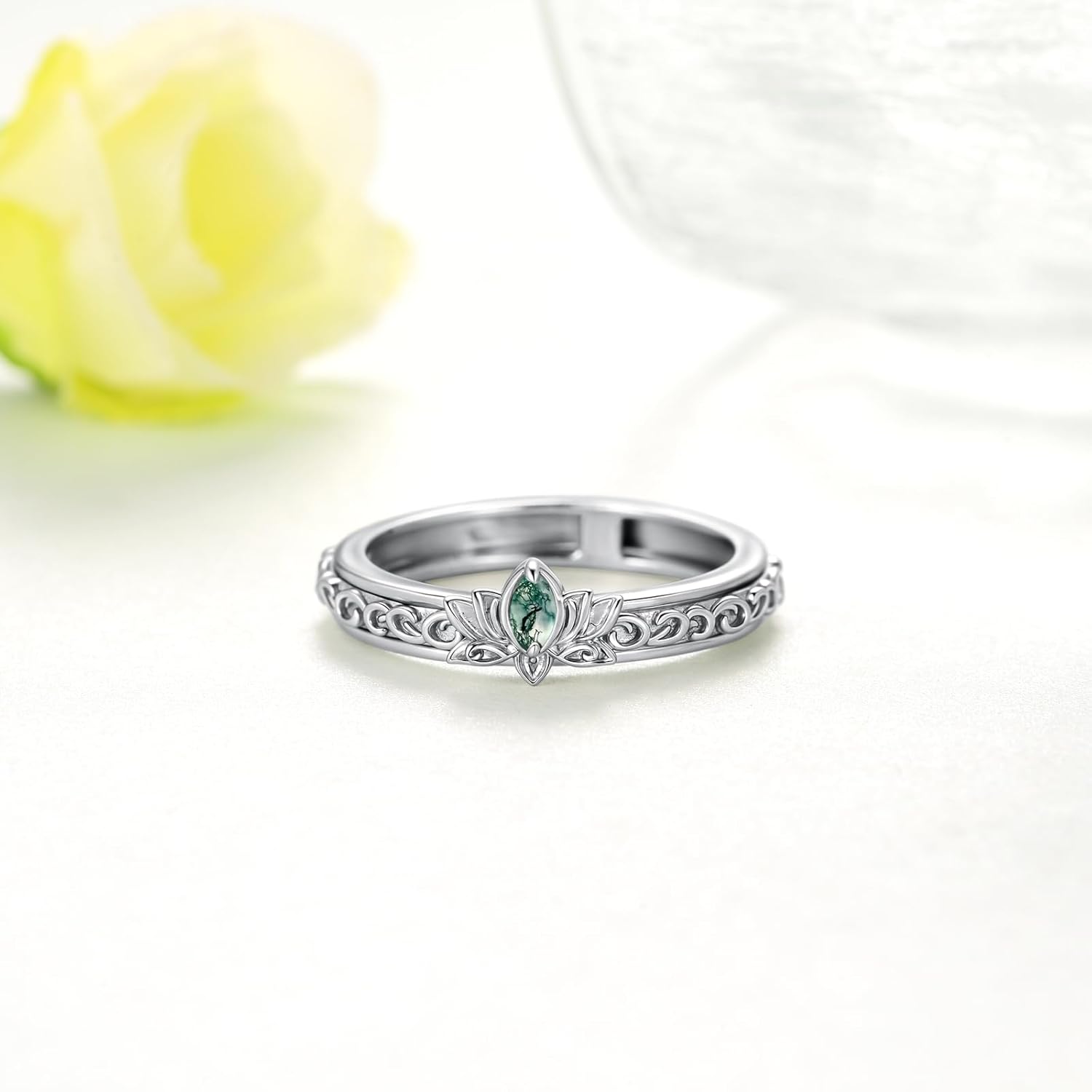 Lotus Ring 925 Sterling Silver Lotus Flower Anxiety Fidget Spinner Ring Lotus Jewelry Gifts for Women