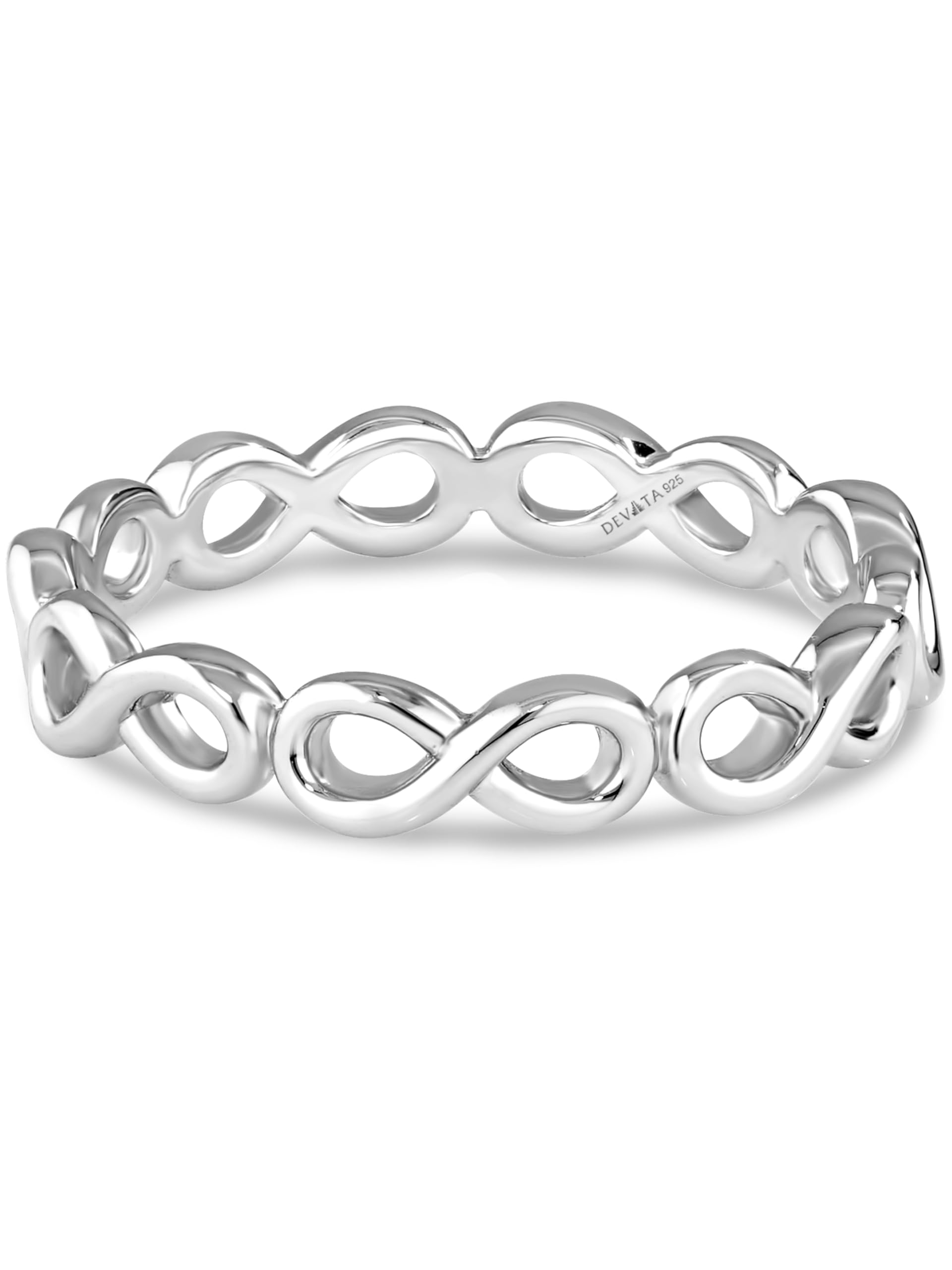 DEVATA Gold or Rhodium Plated Sterling Silver 925 – Eternity, Band Ring for Women – Heart, Knot, Clover, Infinity, Mariner, Cable, Curb, Cuban, Figaro, Daisy, Rope, Ribbed, Dome