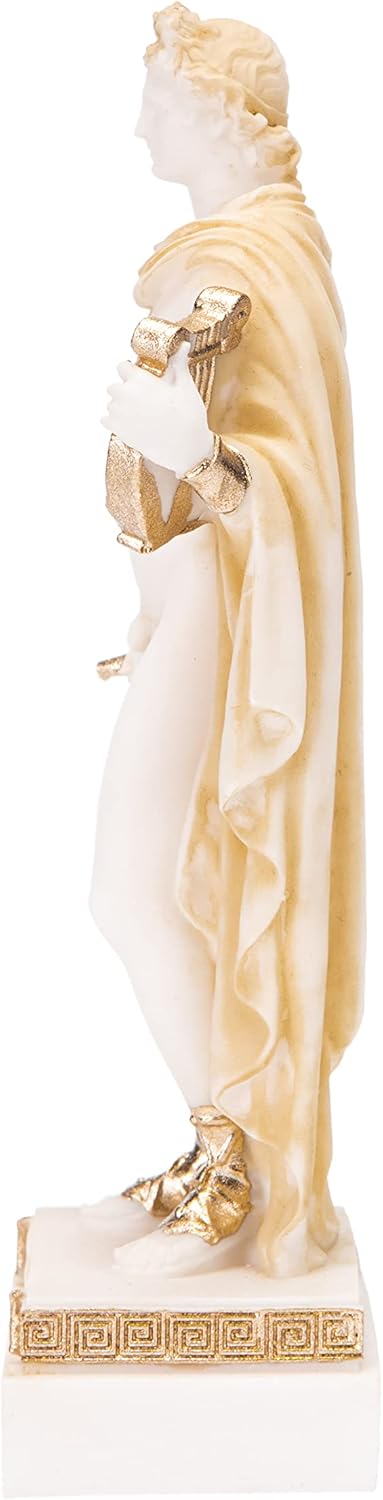 BEAUTIFUL GREEK STATUES Apollo God Of Music Poetry Art Gold Tone Alabaster Statue Sculpture 6.4 Inches