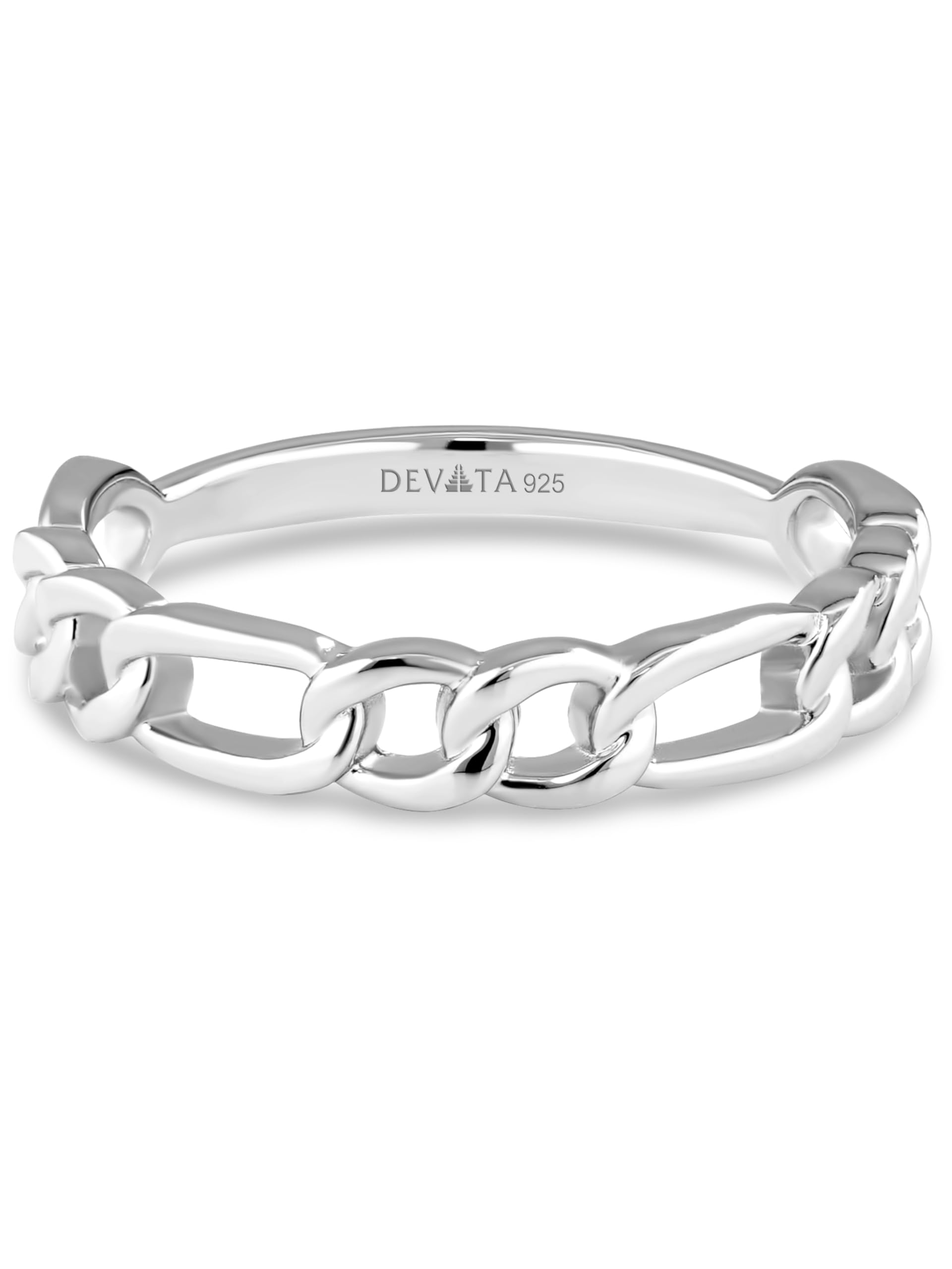 DEVATA Gold or Rhodium Plated Sterling Silver 925 – Eternity, Band Ring for Women – Heart, Knot, Clover, Infinity, Mariner, Cable, Curb, Cuban, Figaro, Daisy, Rope, Ribbed, Dome