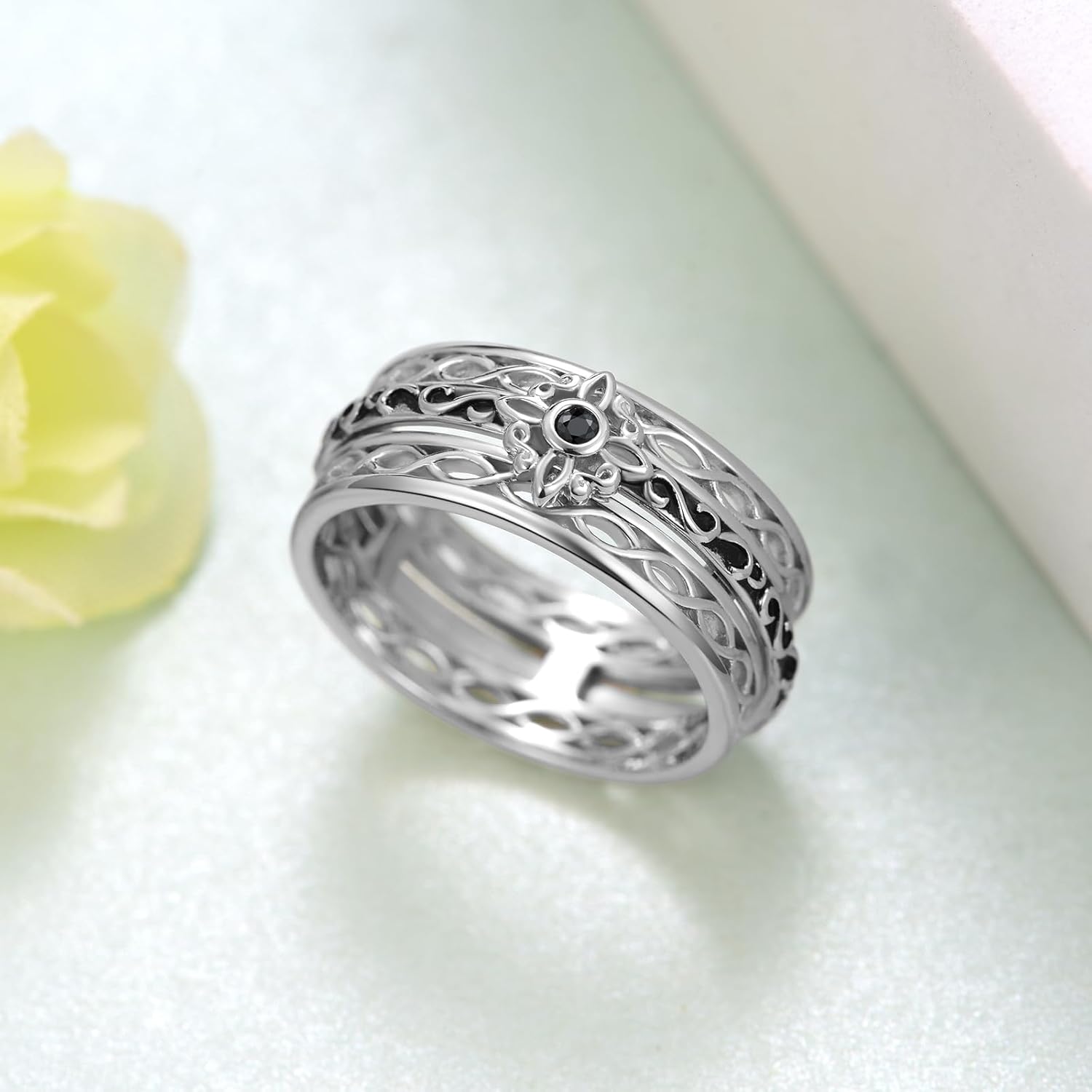 Anxiety Ring 925 Sterling Silver Spinning Witches Knot Ring Anti-anxiety Stress Reduction Jewelry Woman Birthday Gift (Size 7,8,9)