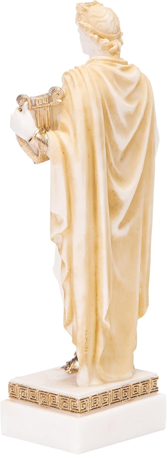 BEAUTIFUL GREEK STATUES Apollo God Of Music Poetry Art Gold Tone Alabaster Statue Sculpture 6.4 Inches