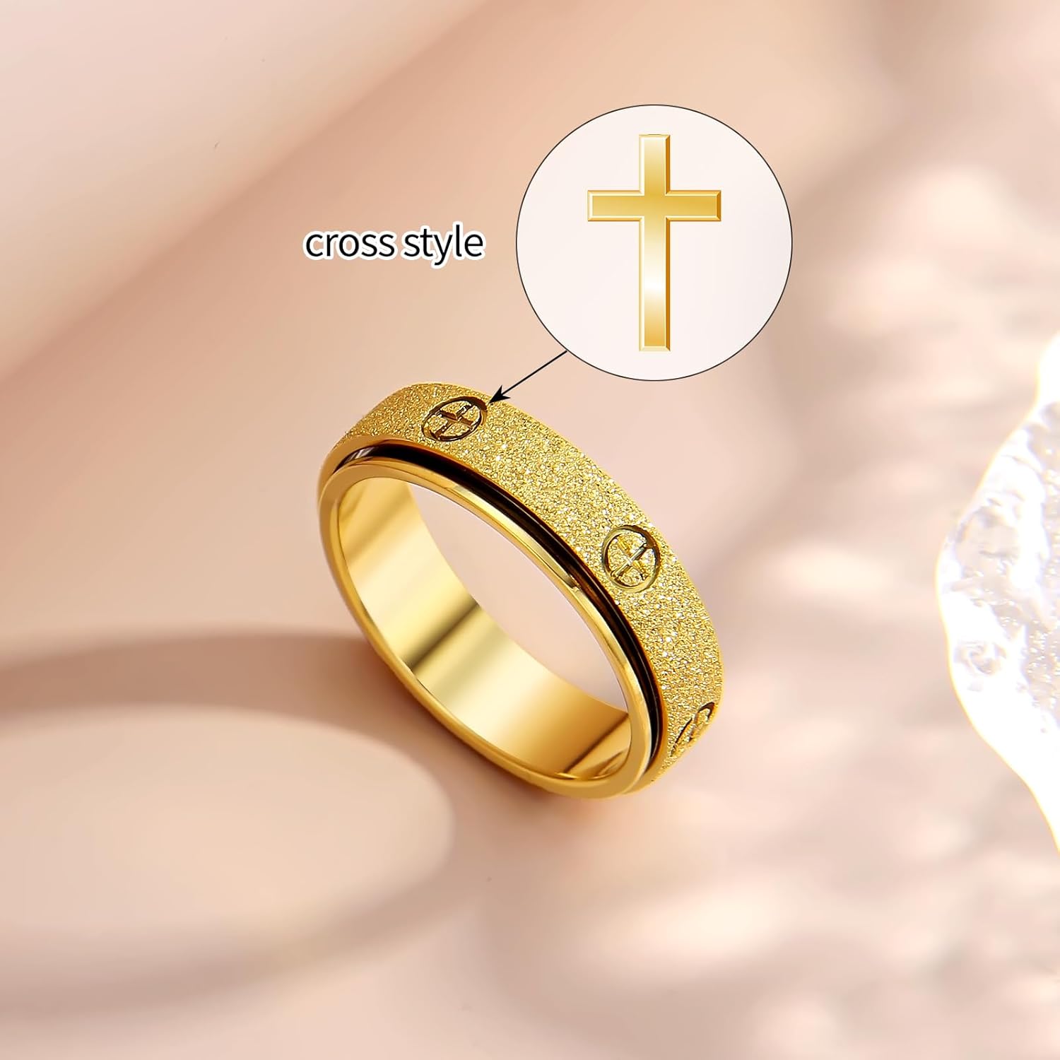 Dainty Gold Fidget Rings for Women: Stunning Fidget Toys & Fidget Spinners for Adults -18K Gold Plated Cross Rings, Love Ring & Eternity Band for Couples