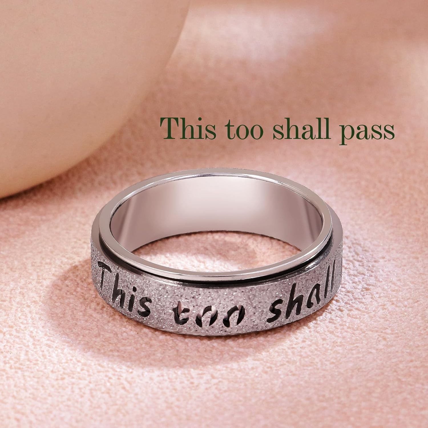 Fidget Spinner Ring for Women - THIS TOO SHALL PASS Stainless Steel 18K Gold Plated Anxiety Rotating Inspirational Ring for Stress Relief, Thumb Hope Rings Jewelry Gift for Women Men