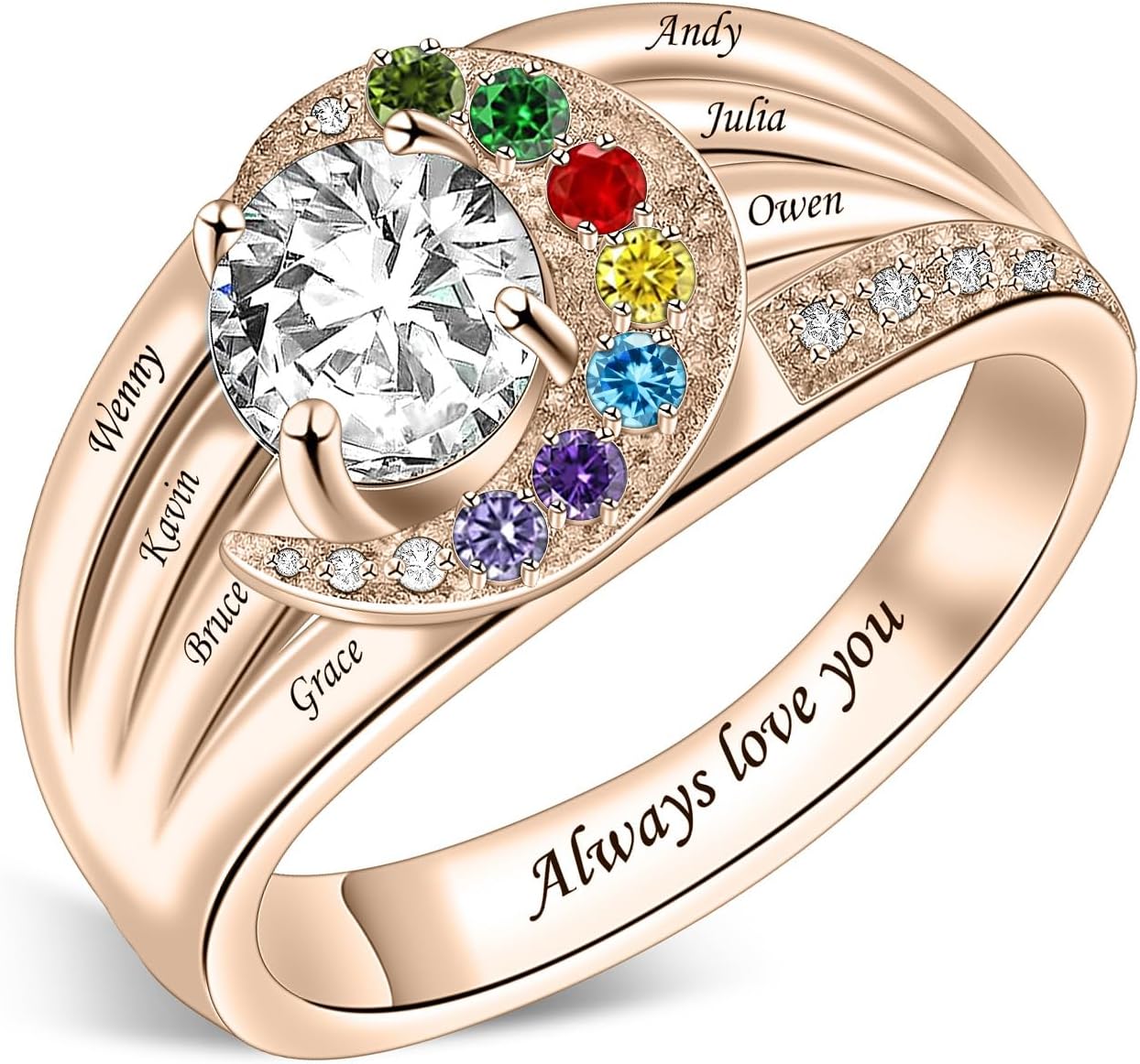 Sterling Silver Ring Personalized Mother Ring Birthstone Ring for Women with Name Customized 925 Silver Rings Mother's Day Gift for Mom