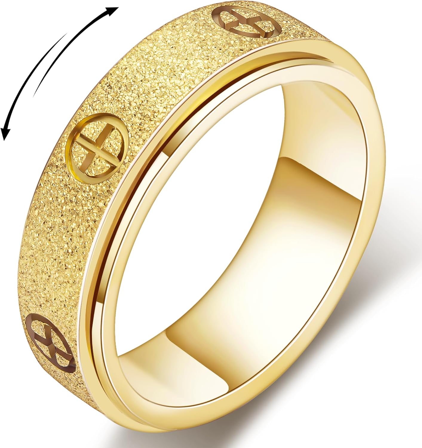 Dainty Gold Fidget Rings for Women: Stunning Fidget Toys & Fidget Spinners for Adults -18K Gold Plated Cross Rings, Love Ring & Eternity Band for Couples