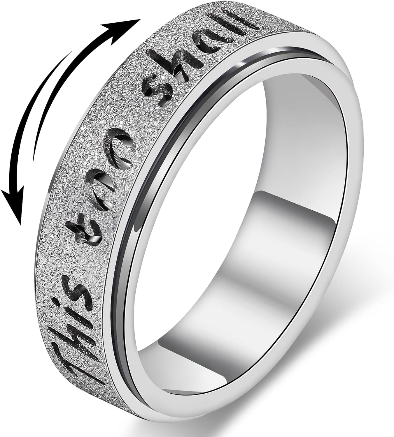 Fidget Spinner Ring for Women - THIS TOO SHALL PASS Stainless Steel 18K Gold Plated Anxiety Rotating Inspirational Ring for Stress Relief, Thumb Hope Rings Jewelry Gift for Women Men