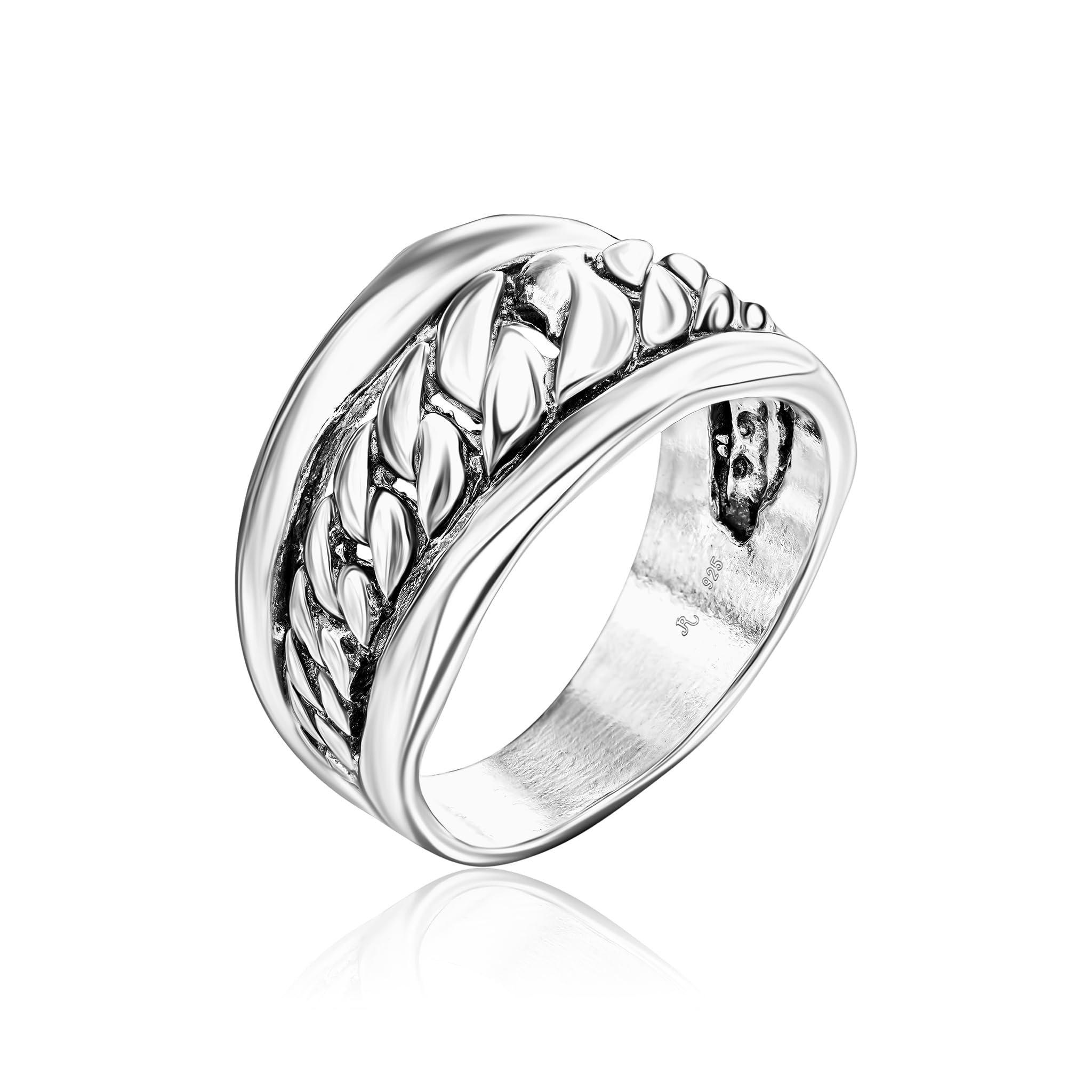 JEAN RACHEL JEWELRY 925 Sterling Silver Ring - Curb Chain Vintage Design - Hypoallergenic, Lead & Nickel Free Jewelry - Artisan Handcrafted Statement Rings for Women