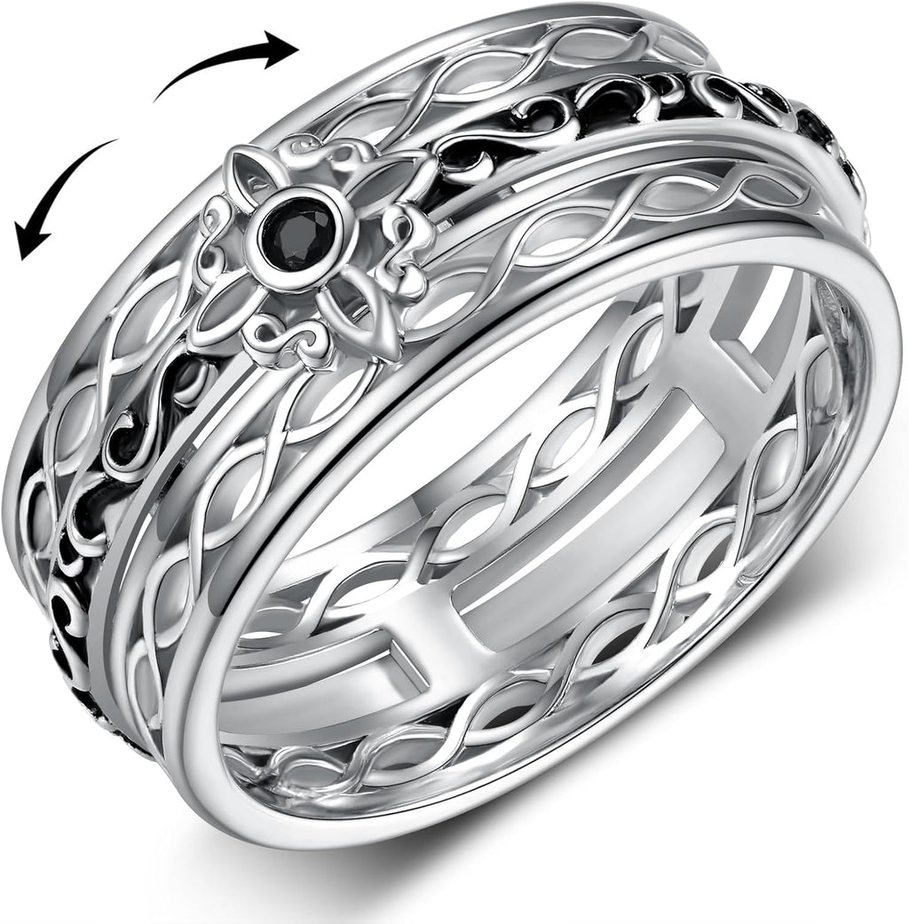 Anxiety Ring 925 Sterling Silver Spinning Witches Knot Ring Anti-anxiety Stress Reduction Jewelry Woman Birthday Gift (Size 7,8,9)