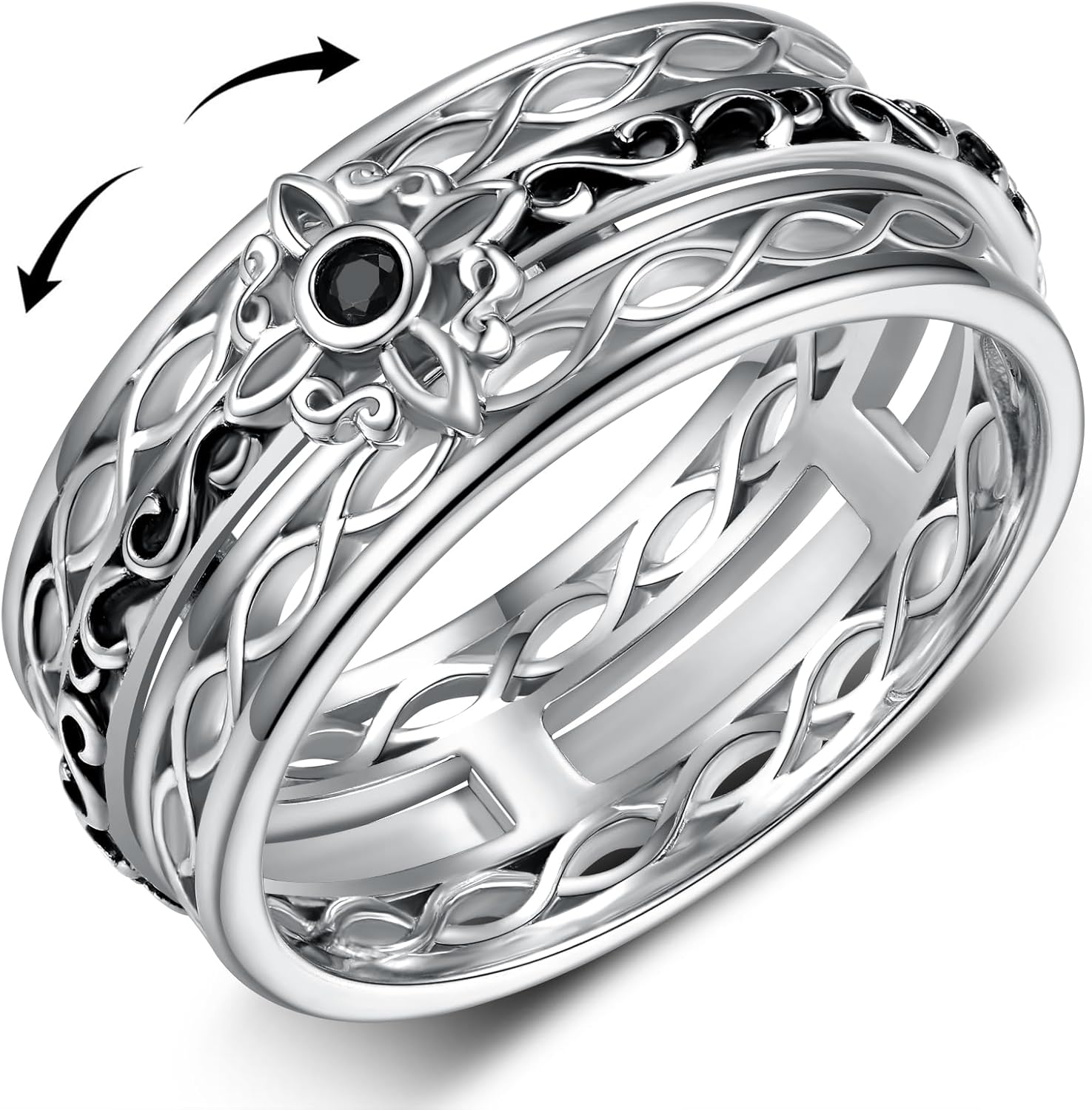 Anxiety Ring 925 Sterling Silver Spinning Witches Knot Ring Anti-anxiety Stress Reduction Jewelry Woman Birthday Gift (Size 7,8,9)