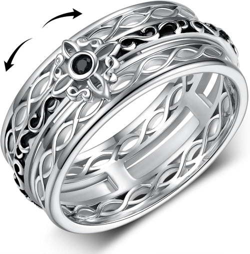 Anxiety Ring 925 Sterling Silver Spinning Witches Knot Ring Anti-anxiety Stress Reduction Jewelry Woman Birthday Gift (Size 7,8,9)