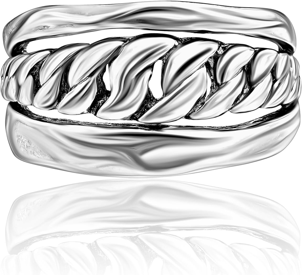 JEAN RACHEL JEWELRY 925 Sterling Silver Ring - Curb Chain Vintage Design - Hypoallergenic, Lead & Nickel Free Jewelry - Artisan Handcrafted Statement Rings for Women