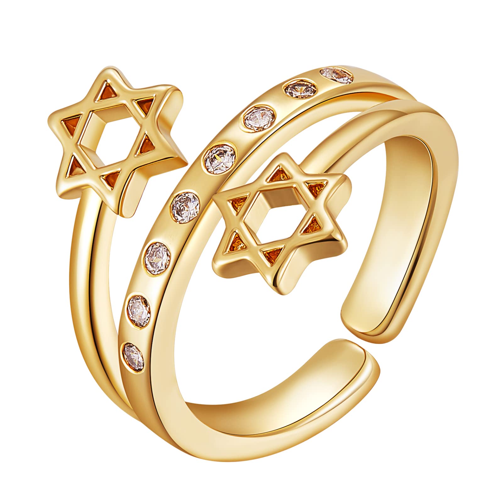 Ornaland Fidget Spinner Rings Adjustable Open Four Leaf Clover Ring Gold Cubic Zirconia Ring, Rotatable Cuff Pinwheel Ring for Women, 16.3mm