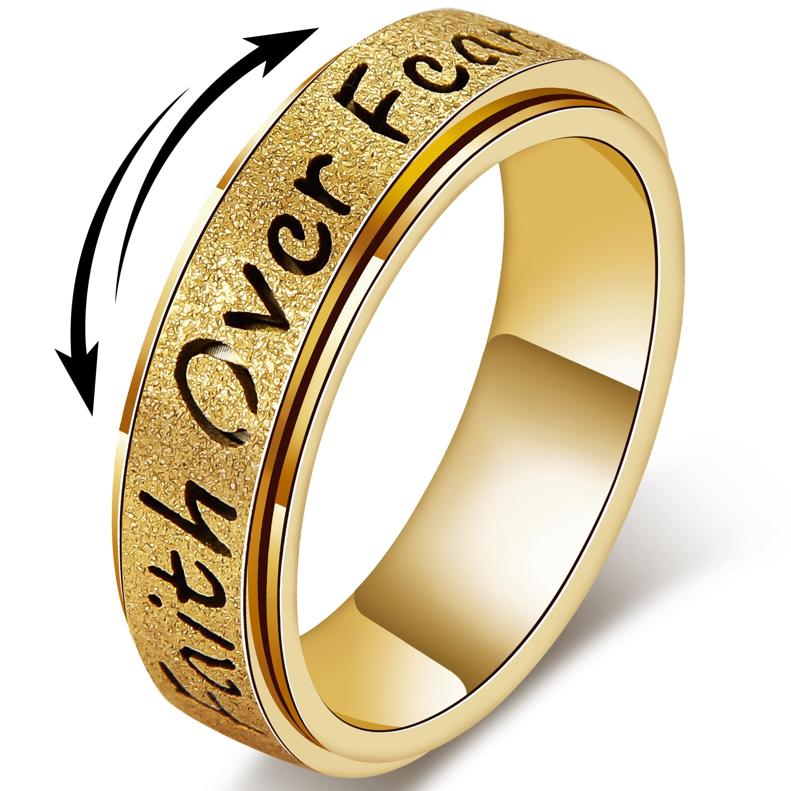 Fidget Spinner Ring for Women - Faith Over Fear Stainless Steel Anxiety Relief Rings for Adults, Christian Inspirational Hope Thumb Ring for Stress & Focus, Jewelry Gift for Women Men